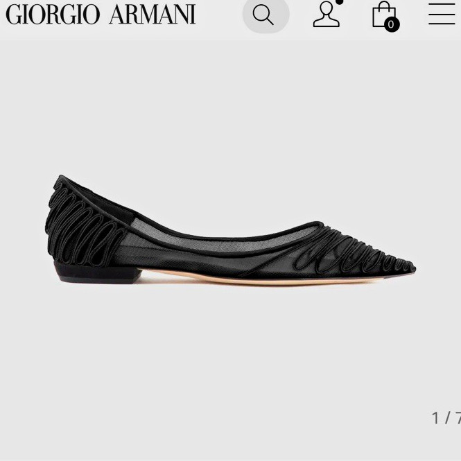 Giorgio Armani Women’s Black Tulle Ballet Flats Suede Embroidery Pointed 10