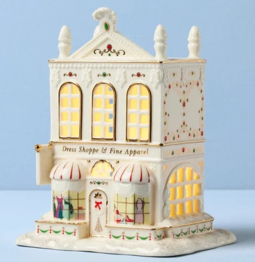 2026 Lenox Mistletoe Park Village Dress Shoppe Lit Porcelain Figurine Christmas
