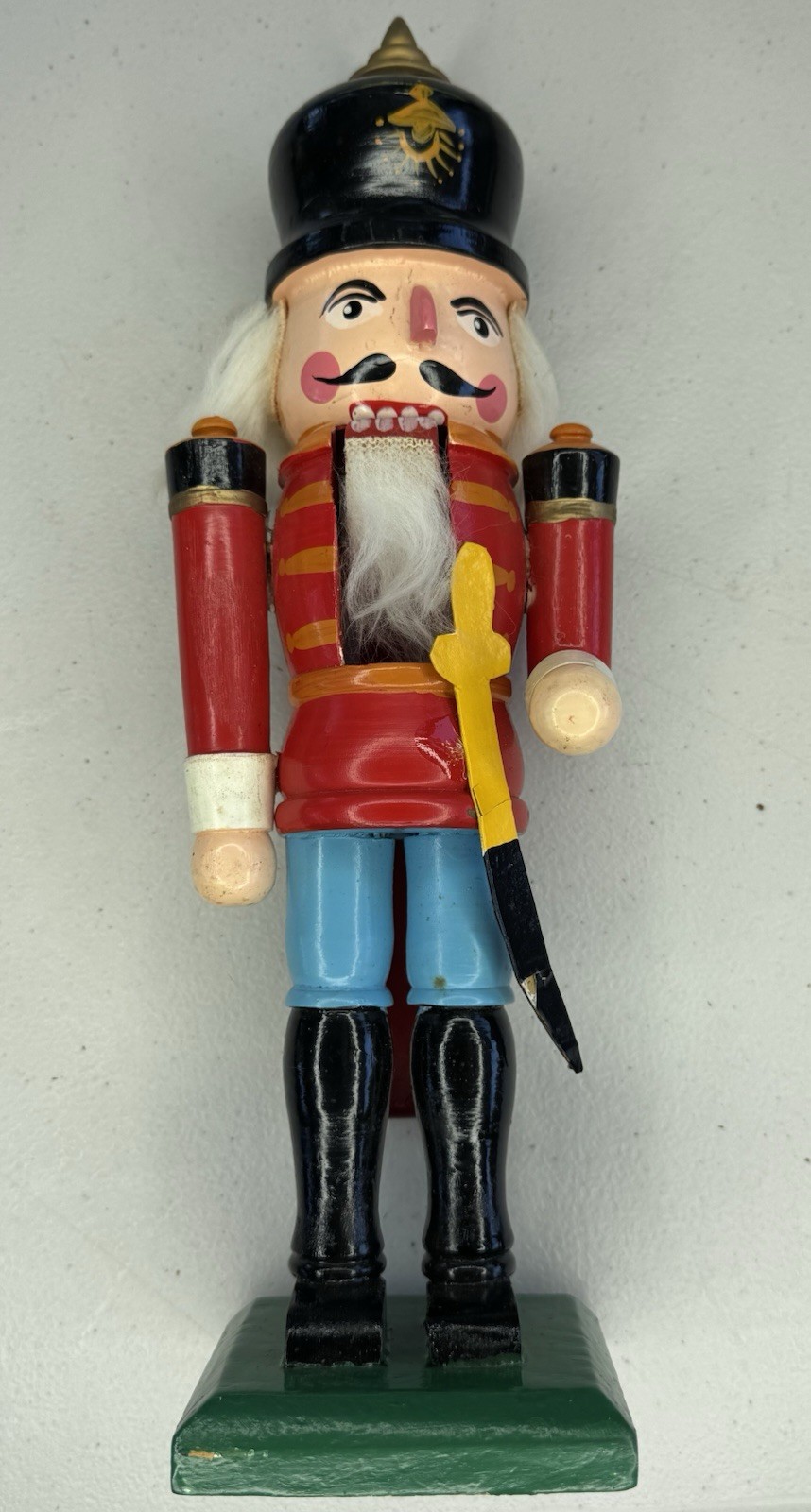 Vintage Erzgebirge German Wooden Nutcracker Soldier Red Uniform W/ Box 13\