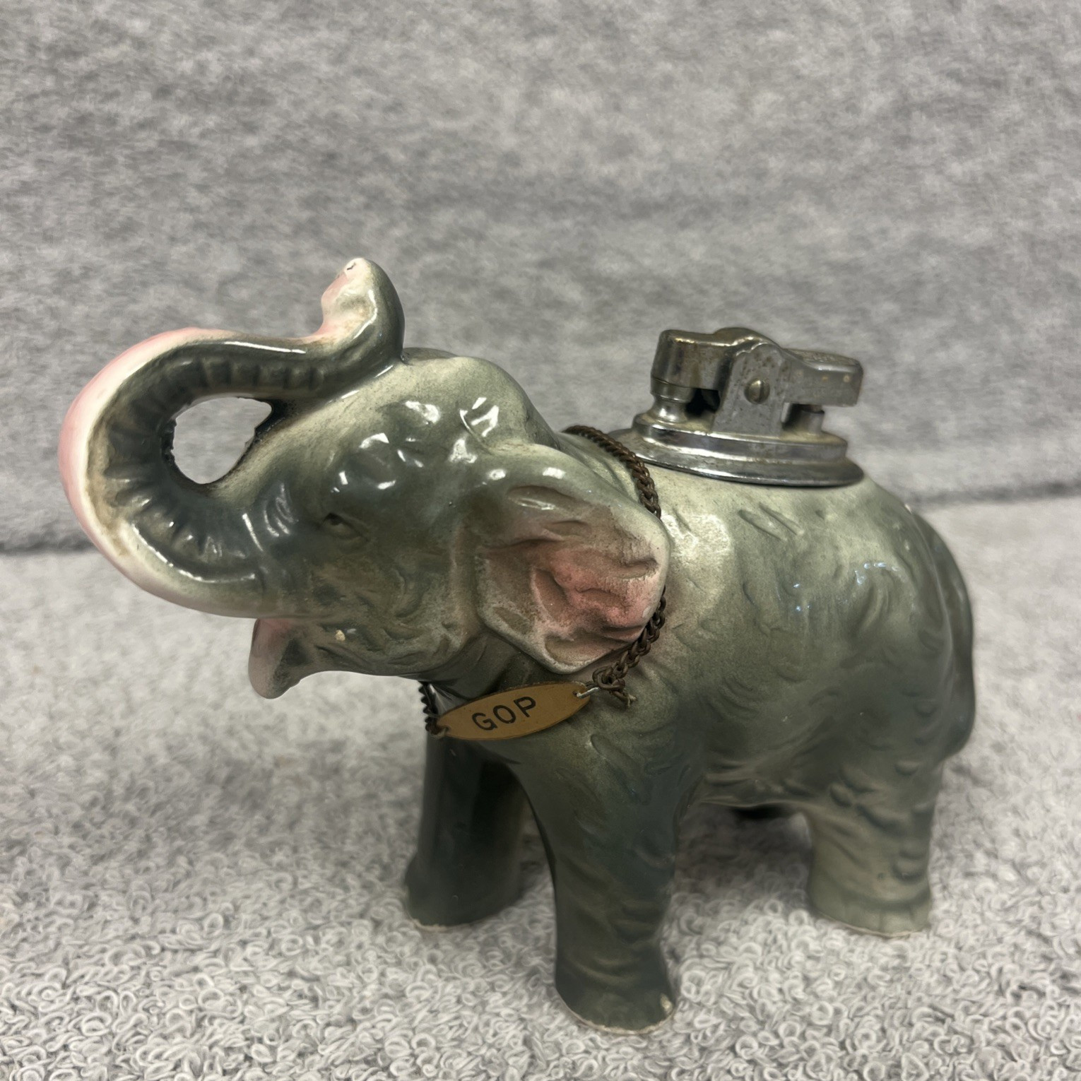 Vintage 1963 Amico Ceramic Elephant Table Lighter