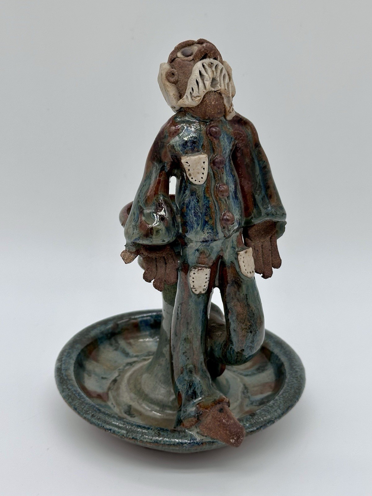 Vtg 1970\'s Our Gang Pottery Figural Incense Burner Candle Holder Signed PC Folk