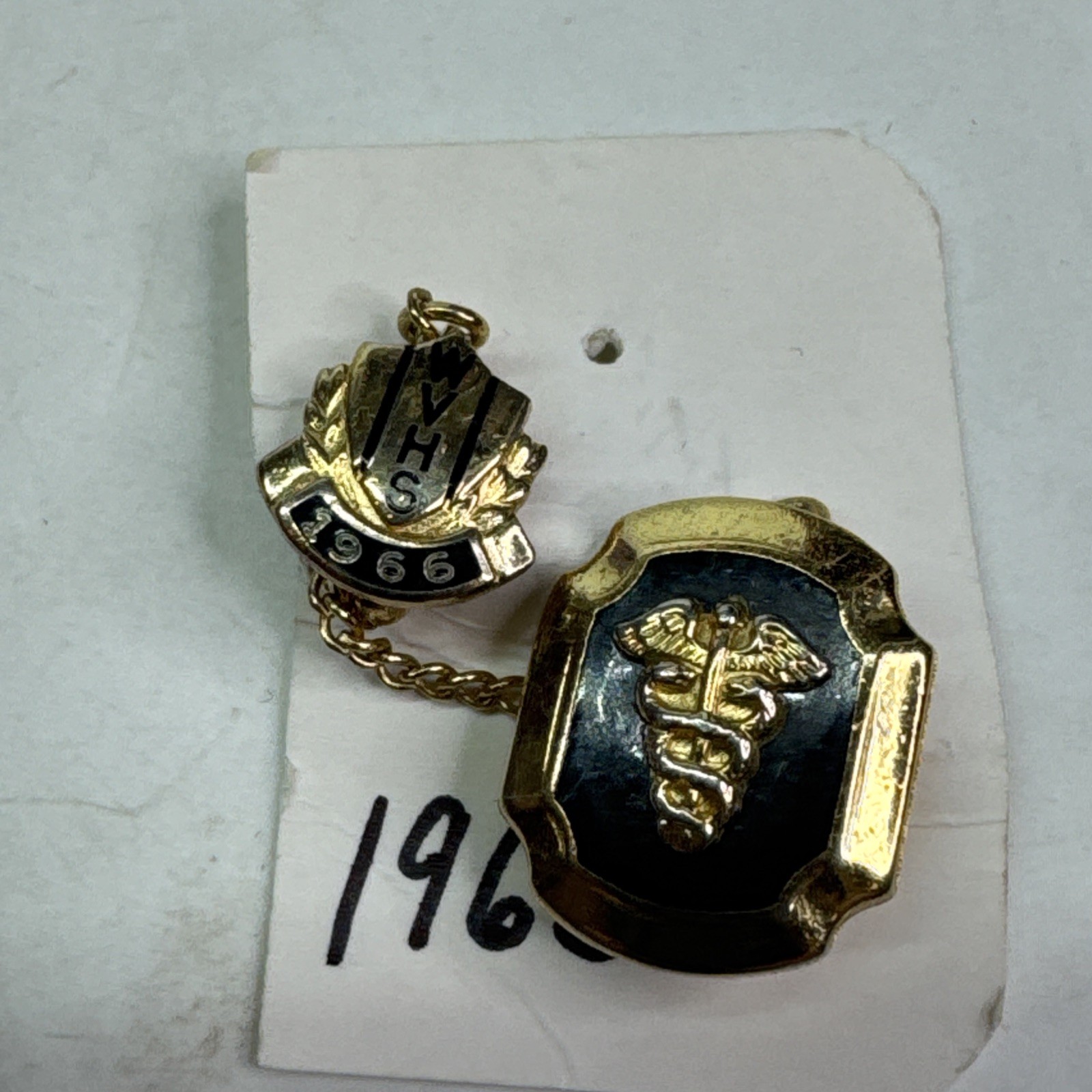 Vintage 1966 WVHS High School Guard Lapel Pin Caduceus Medical Health Club Chain