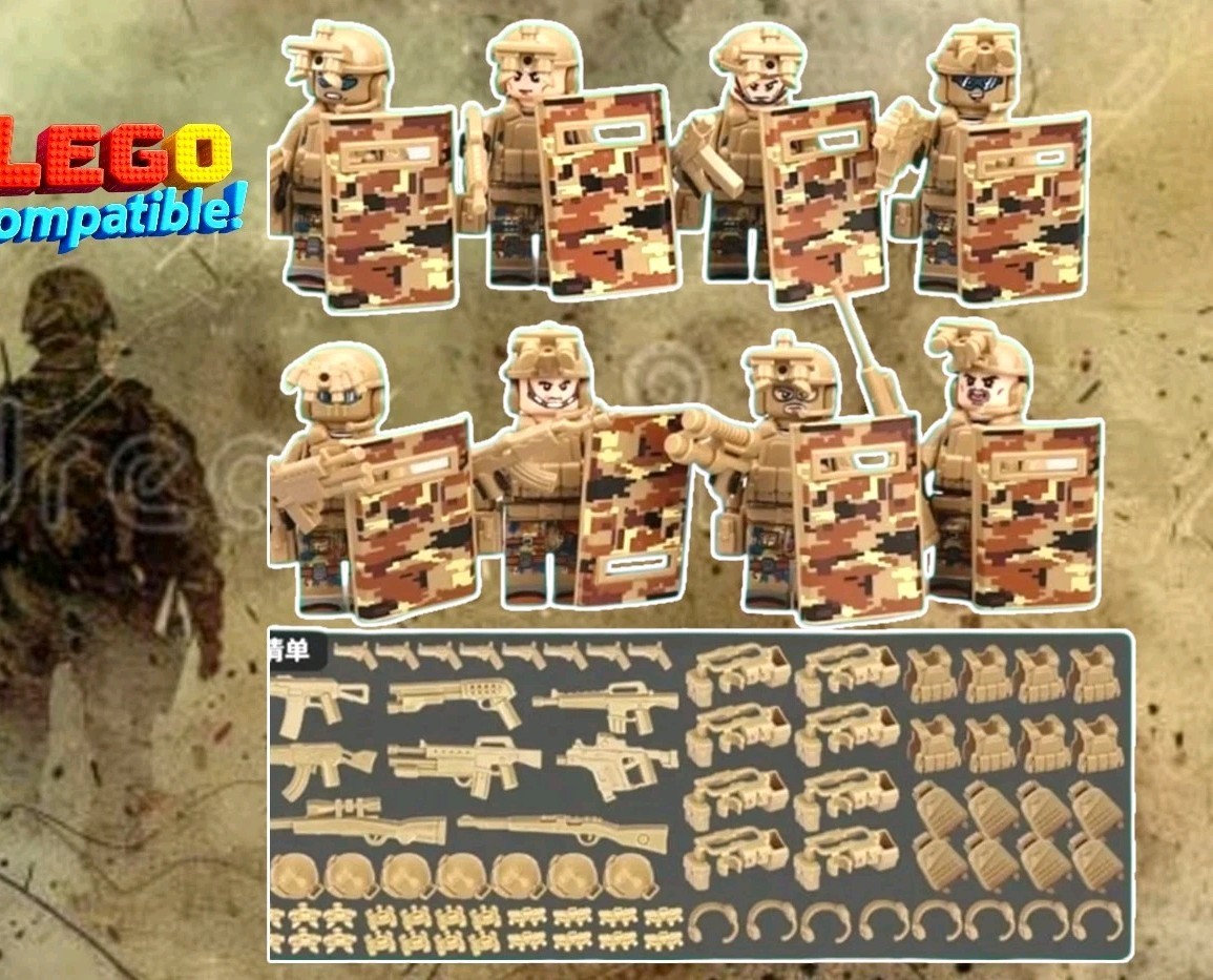 8x Custom Military Mini figures Figure Desert Camo Special Forces Squad Weapons