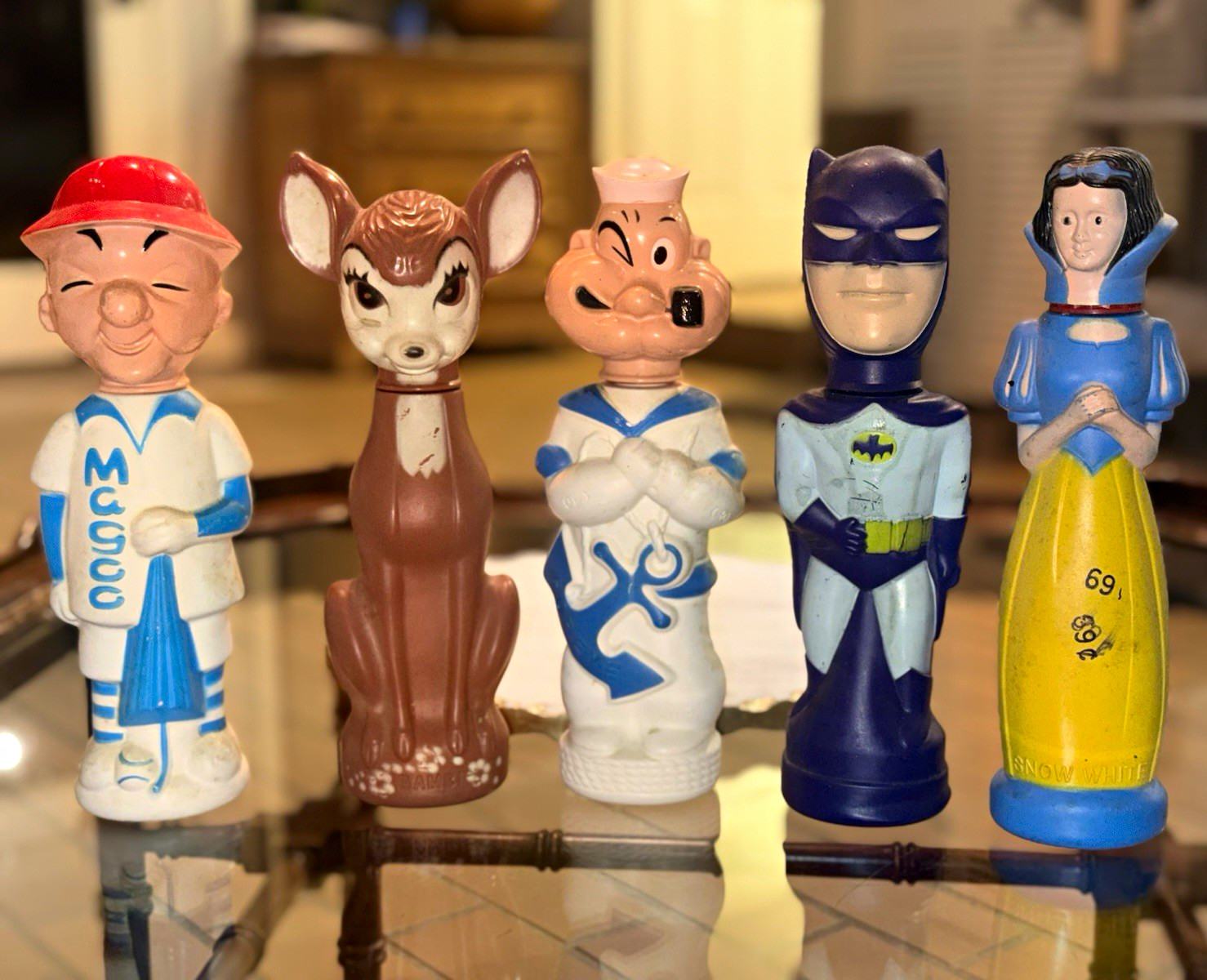 Vintage 60s Soaky Colgate Bubble Bath Bottles Lot Batman Disney Popeye Magoo 