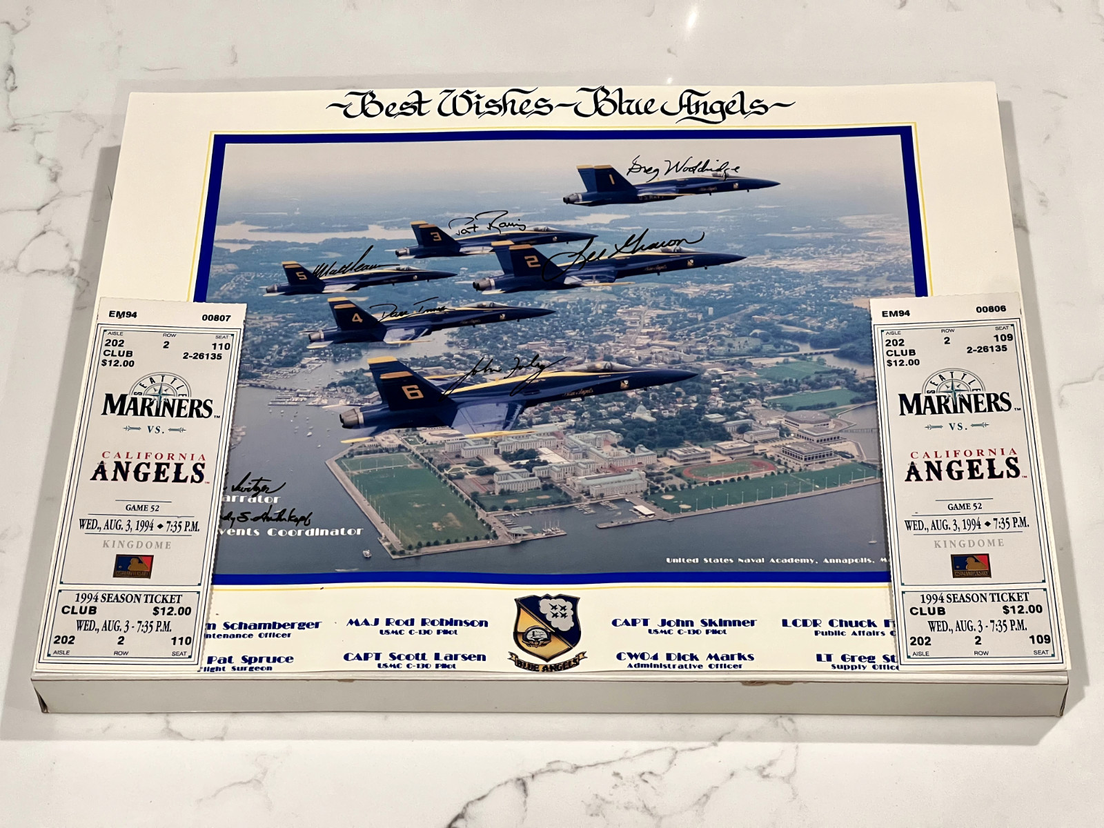 VTG Blue Angels Framed Print Seattle Mariners 1994 Kingdome Ticket Stubs