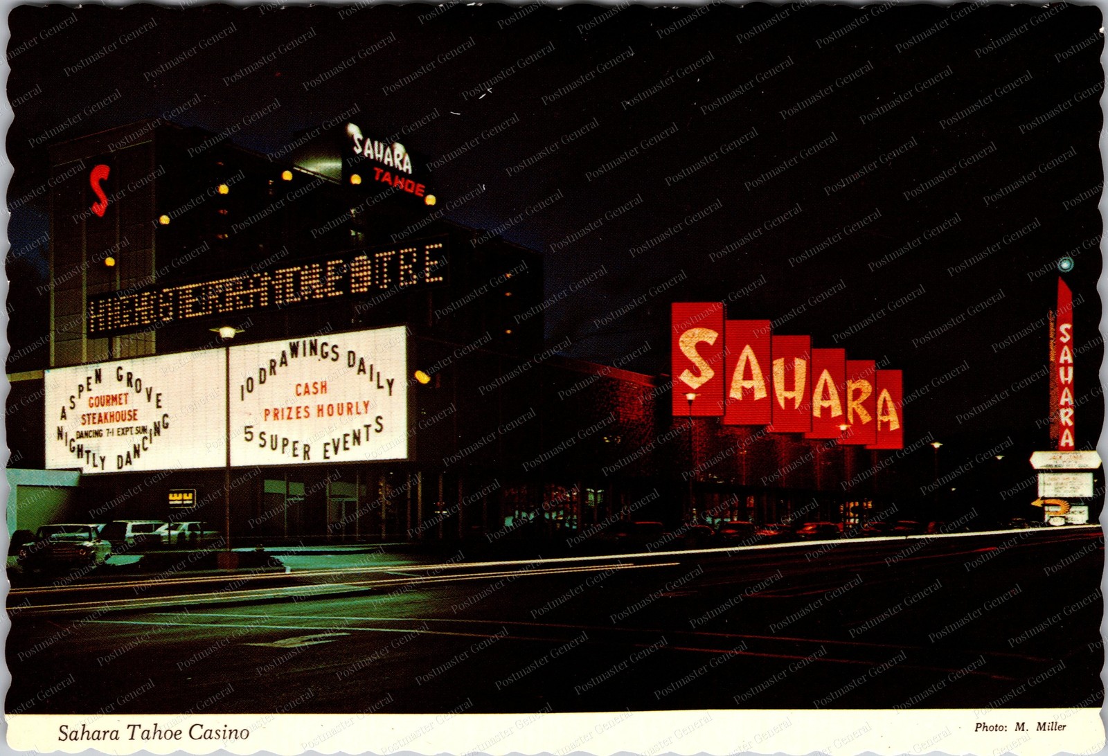 Stateline Nevada Sahara Tahoe Casino Night View Continental Postcard C244