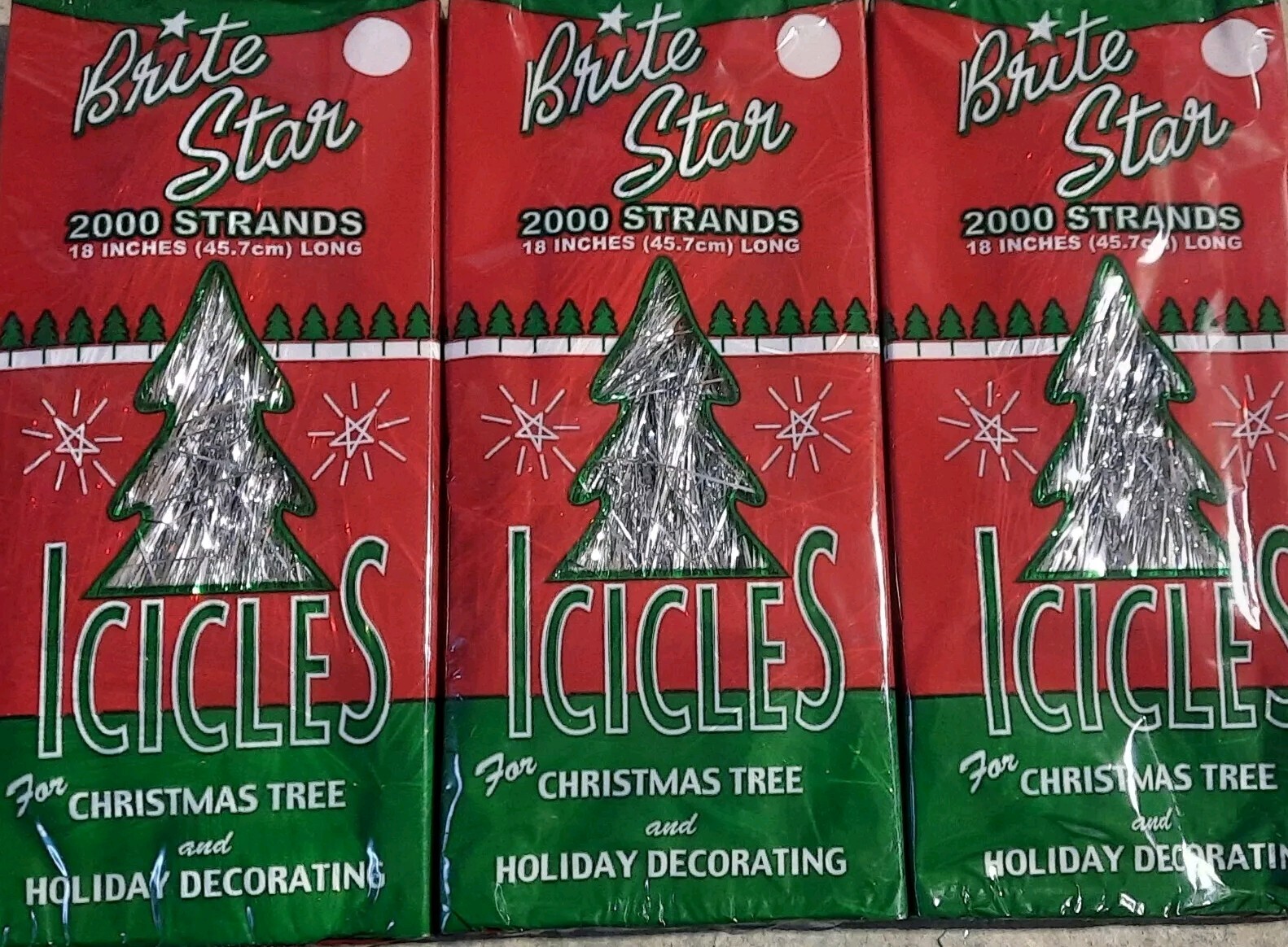 Lot of 3 Vtg Style Brite Star 18” Icicles Christmas Tree 2000 Strand Tinsel USA 