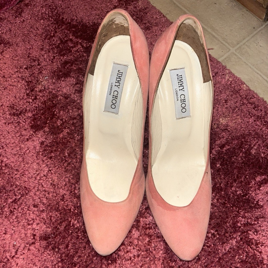 Jimmy Choo Women\'s Pink Suede Pointed Toe Stiletto Slip-On Pumps