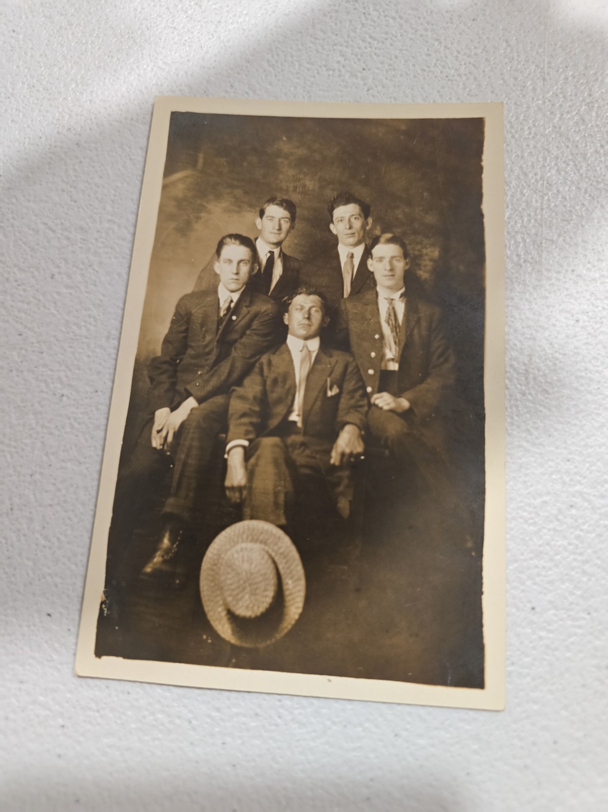 Vintage Real Photo Postcard Group Of 5 Men In Fancy Clothes Scene
