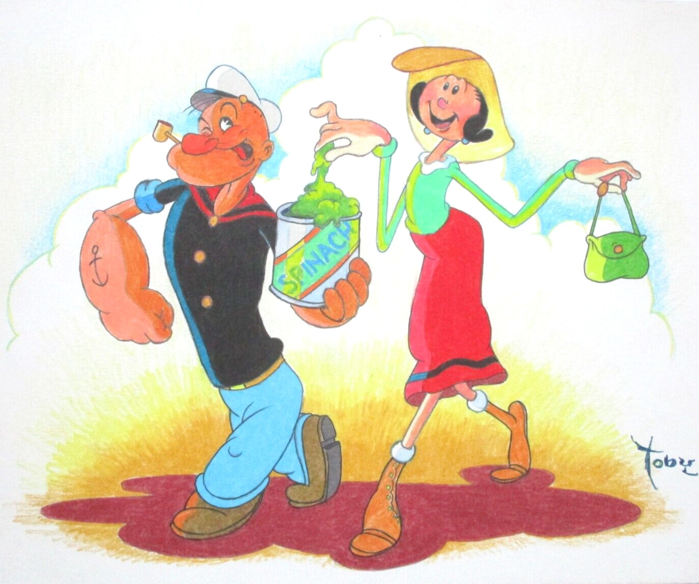 ORIGINAL PAINTING SIGNED TOBY BLUTH POPEYE sailor 1980 HANNA-BARBERA cel drawing