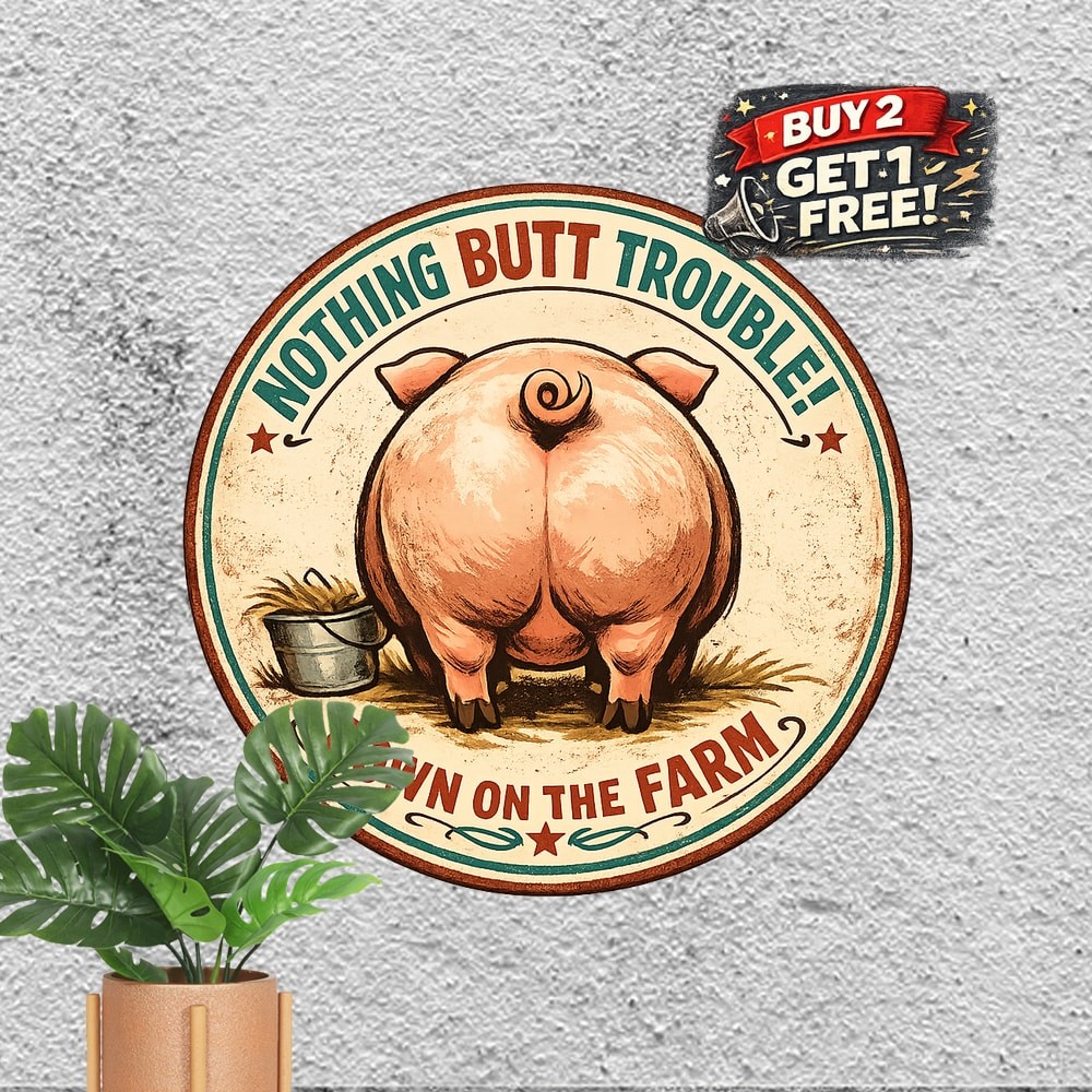 Funny Pig BBQ Slogan Sign Metal Tin Sign Vintage Farmhouse Decor Plaque 8x8