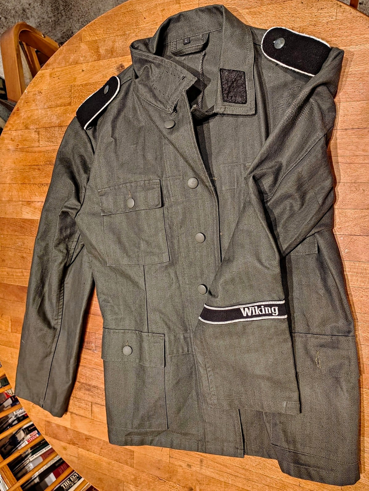 German M42 HBT Reproduction WW2 Tunic with Elite/Wiking Insignia, size Large.