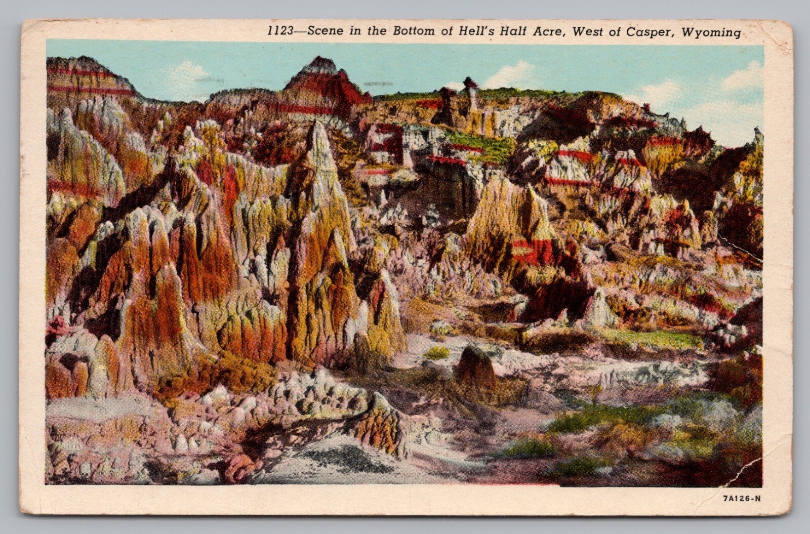 Postcard Scene in the Bottom Hells Half Acre Natrona County Wyoming Posted 1958