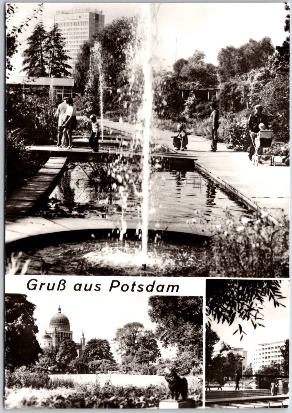 Potsdam East Germany DDR GDR Multiview Fountain and Park Photo RPPC Postcard