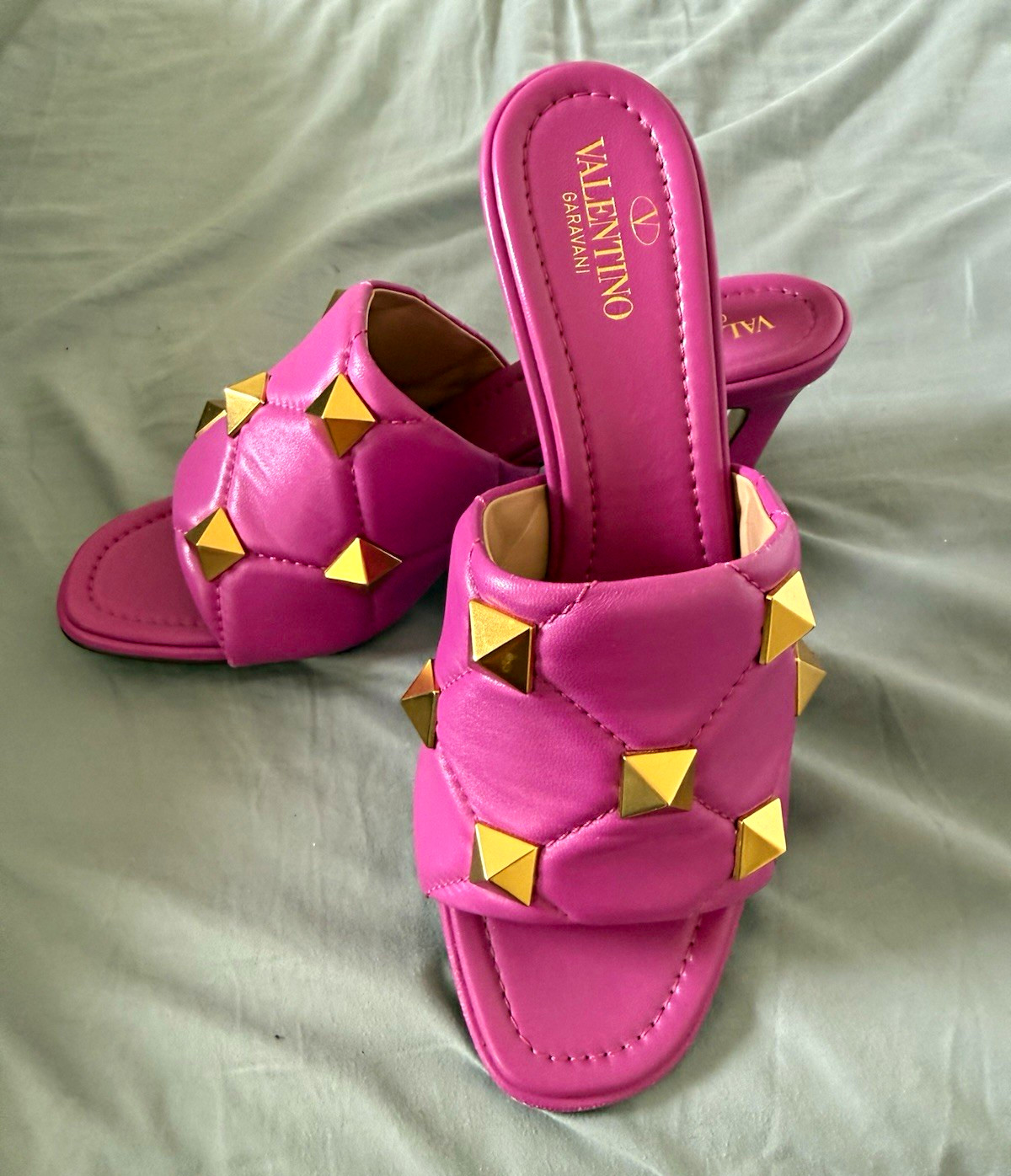 Valentino Garavani Pink Studded Open Toe Slip-On Mule Heels Women’s