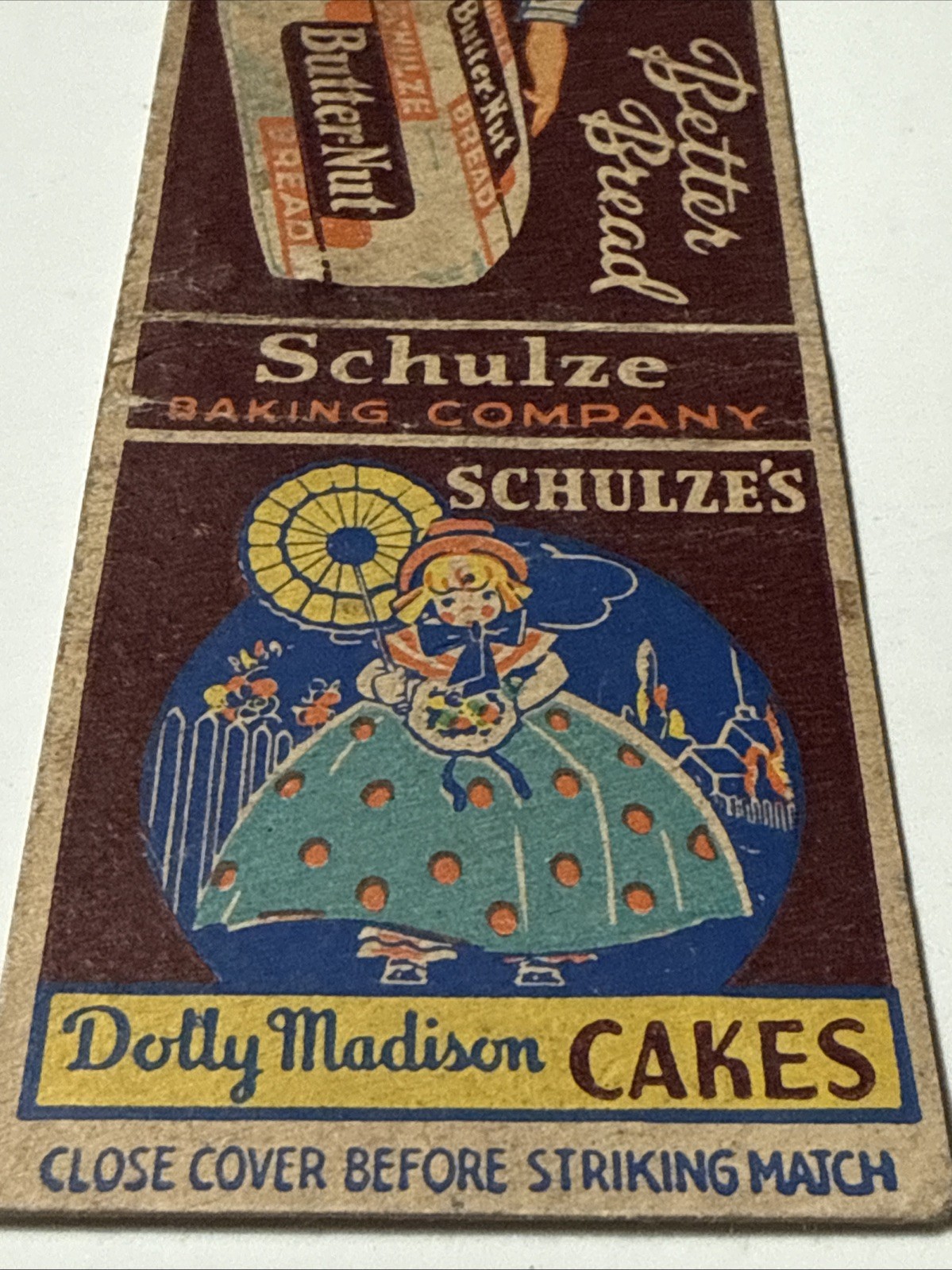 SCHULZE’S Baking Co Daily Madison Cakes Butternut Bread Vtg 1940’s Matchbook
