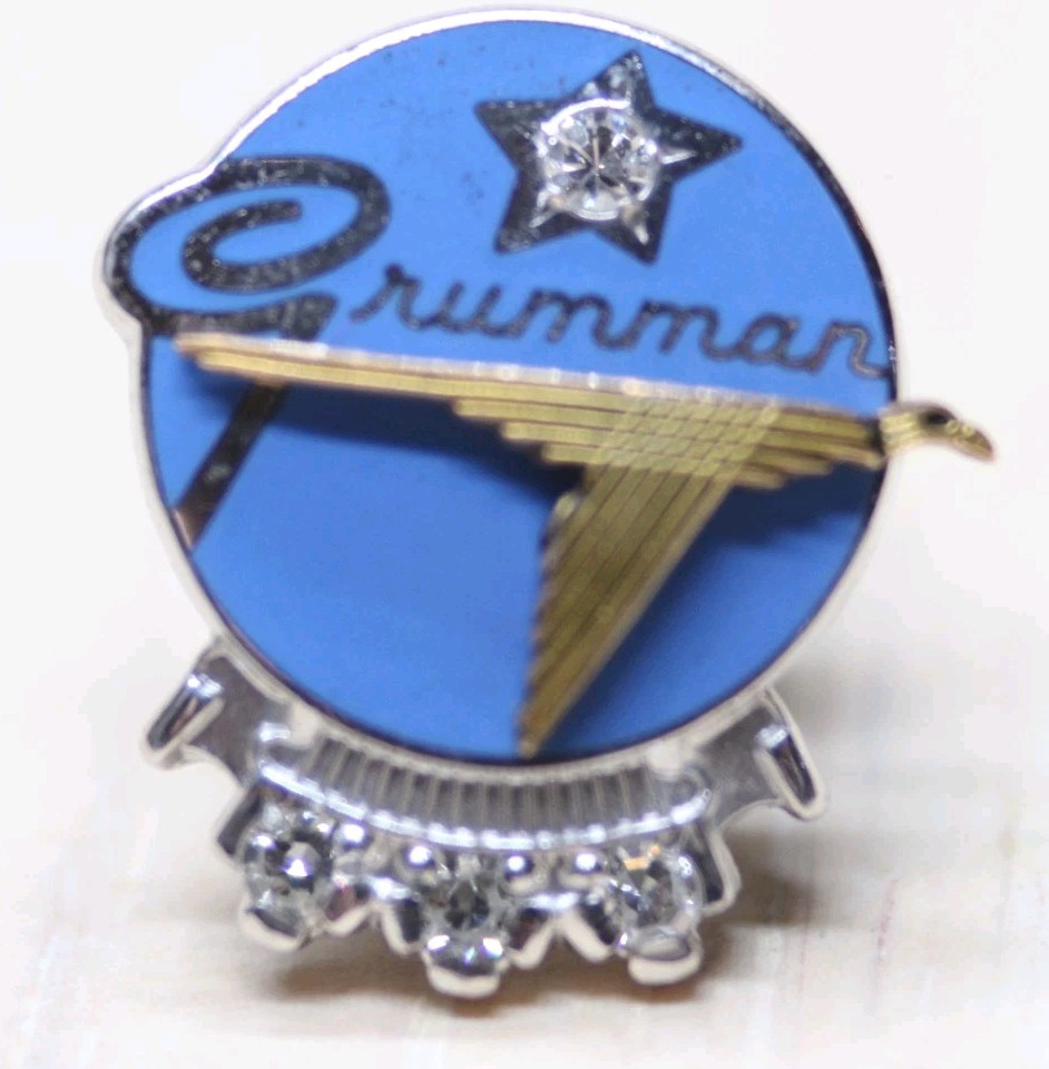 RARE VTG Grumman Aerospace 10K Solid Gold Service Pin 4 Diamonds Before Northrop