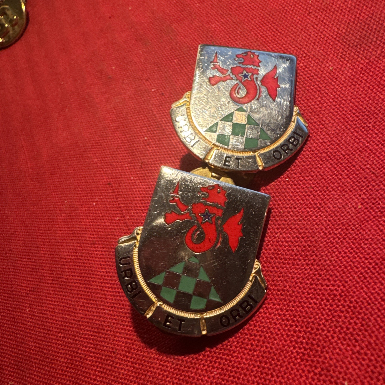 Lot of 2  VTG US Army 336th MP Battalion Unit Crest Pins Urbi Et Orbi A-27
