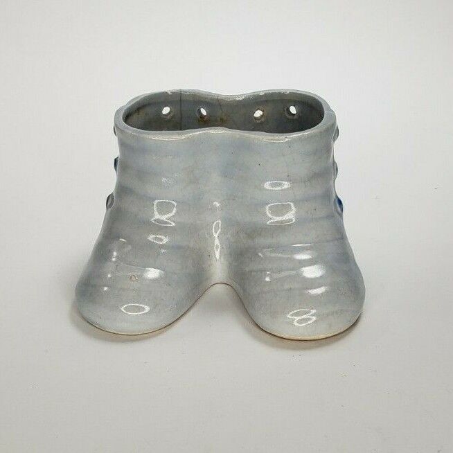 Vintage Occupied Japan Ceramic Blue Boots Shoes Mini Planter Vase