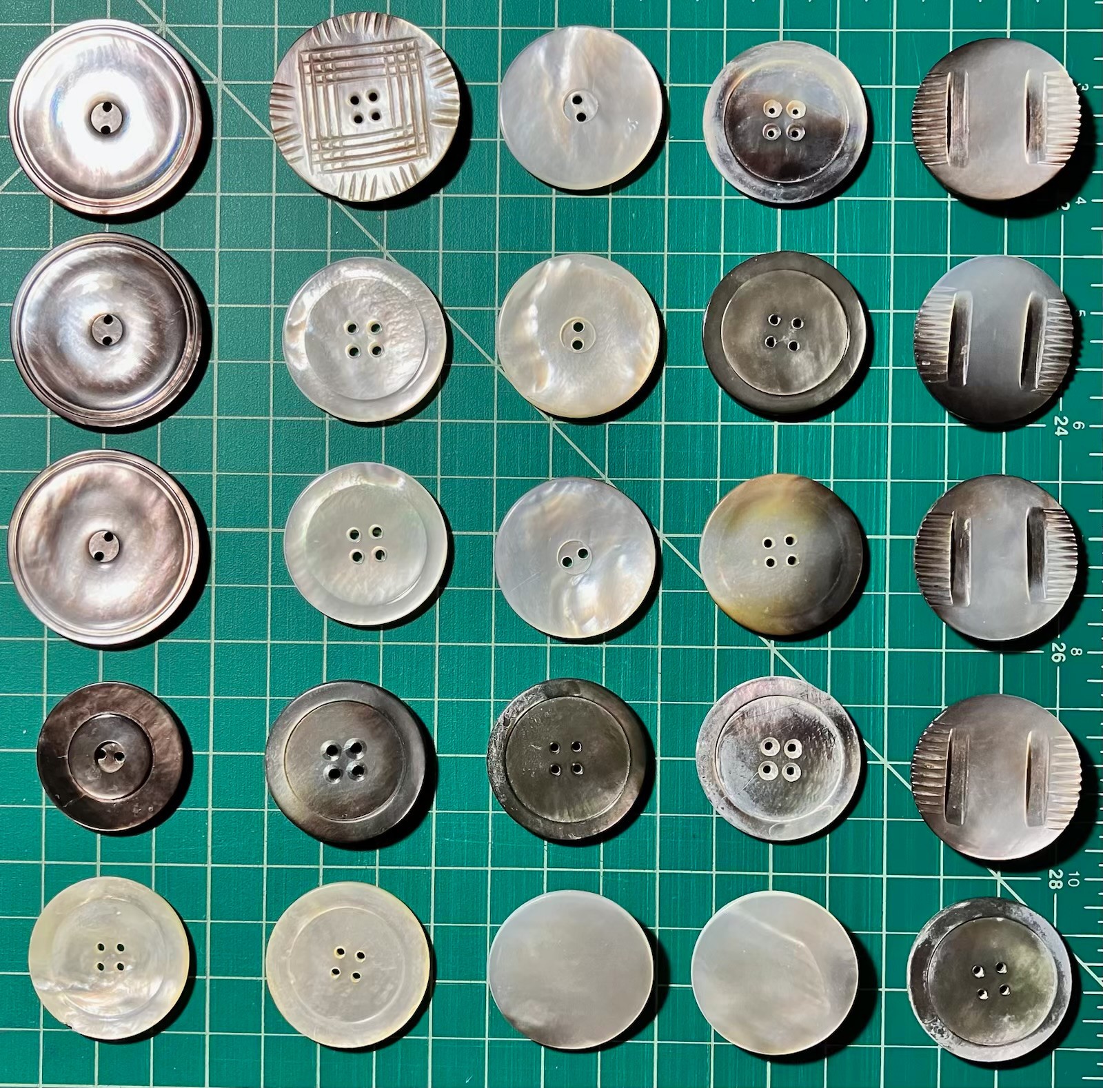 48 BUTTONS Vintage MOTHER of PEARL/ABALONE some carved ALL BEAUTIFUL