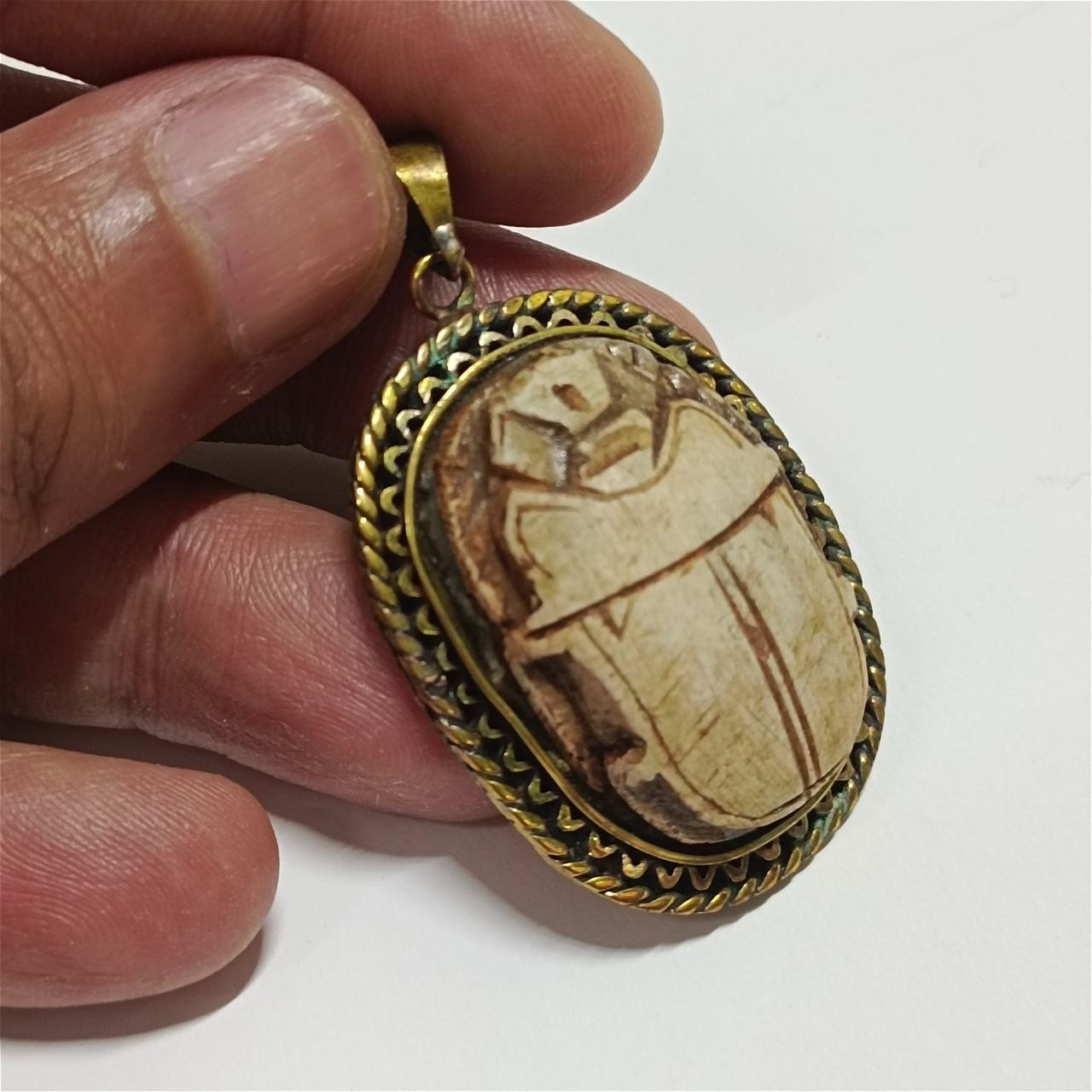 Egypt Scarab Pendant Copper Frame Hieroglyphic Carved Stone Vintage Decor Gift Egypt Scarab Pendant Copper Frame Hieroglyphic Carved Stone Vintage Decor Gift