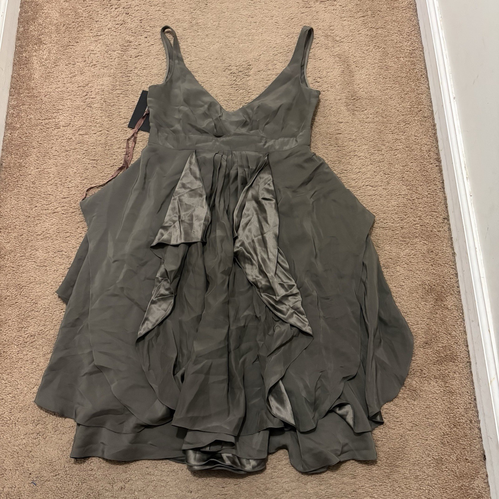 Narciso Rodriguez 100% Silk Sleeveless Dress Ruffles Gray Size IT 40 