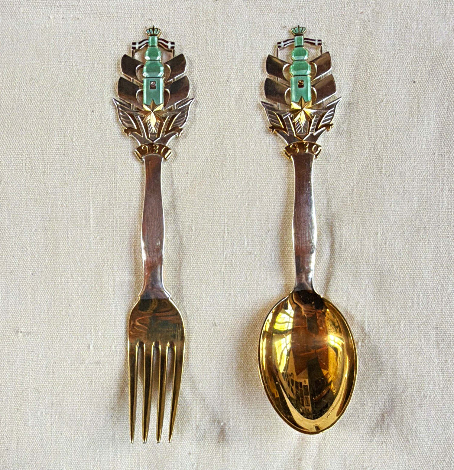A. Michelsen RARE 1930 Sterling silver with gold plate Christmas spoon and fork