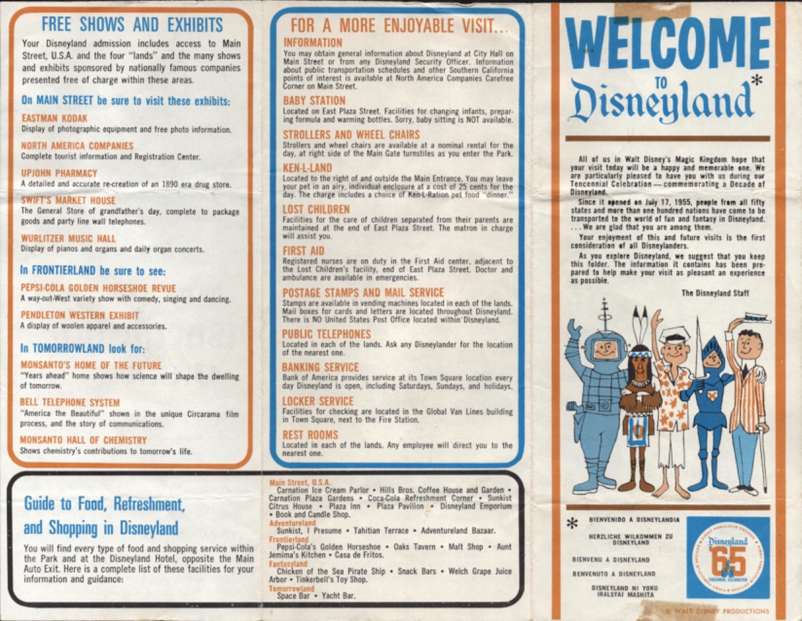 1965 Welcome To Disneyland Ten Year Brochure Park Map '65 Tencennial Celebration