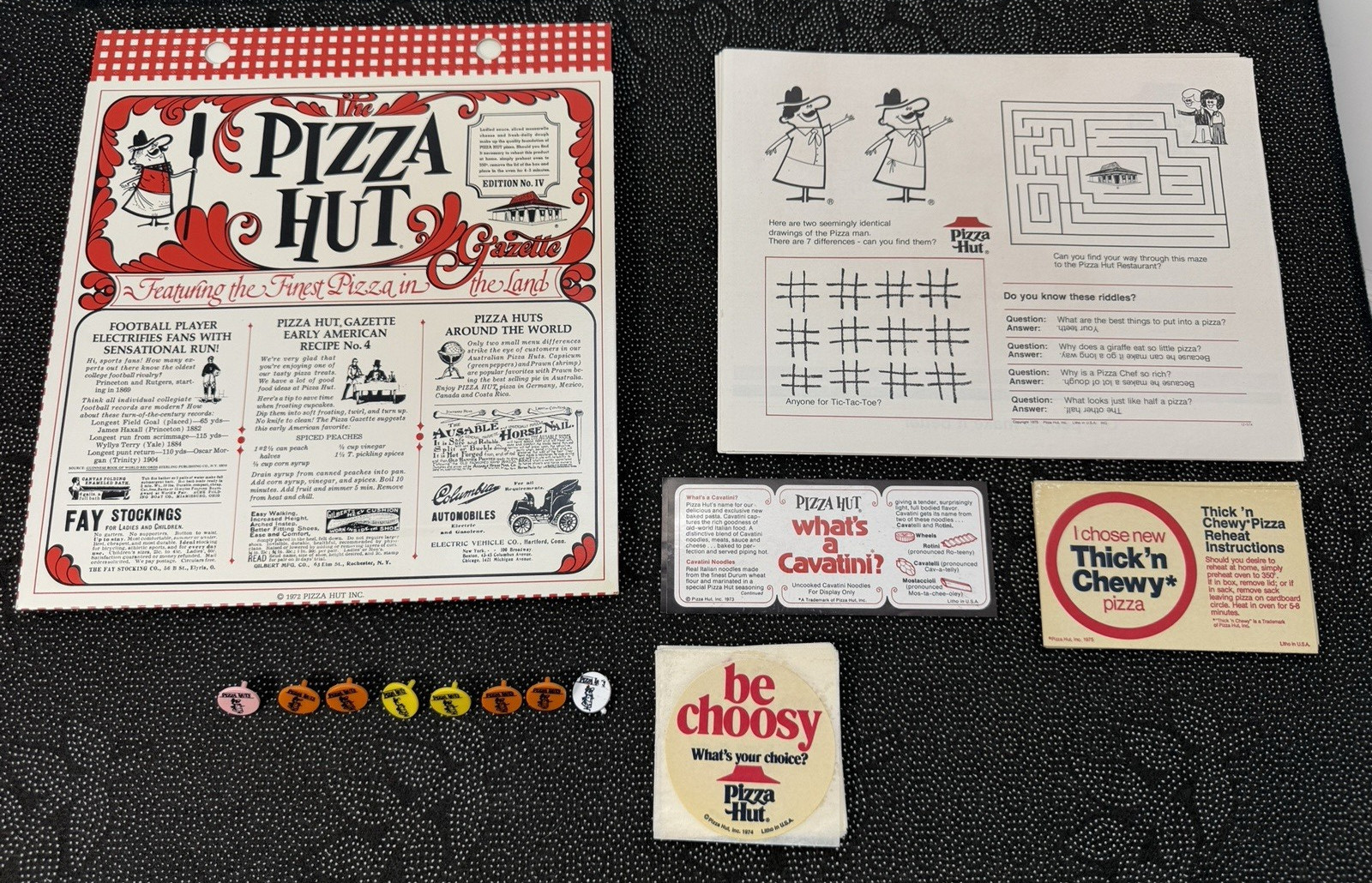 Vintage Pizza Hut 1970s Advertising Lot Gazette Stickers Box Promos Ephemera USA
