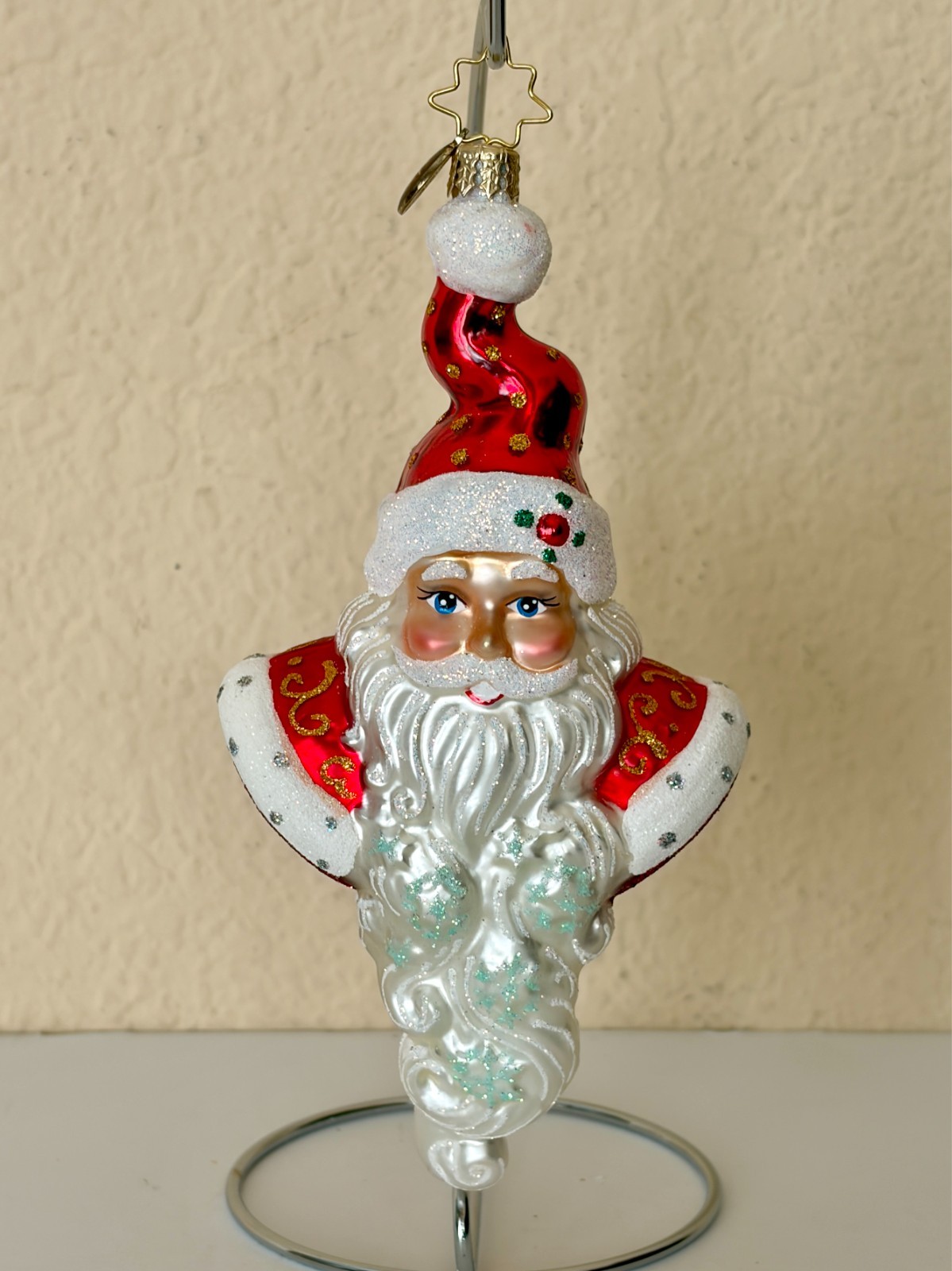 RARE Christopher Radko Santa Head w/ Straight Up Hat Ornament – Excellent Cond