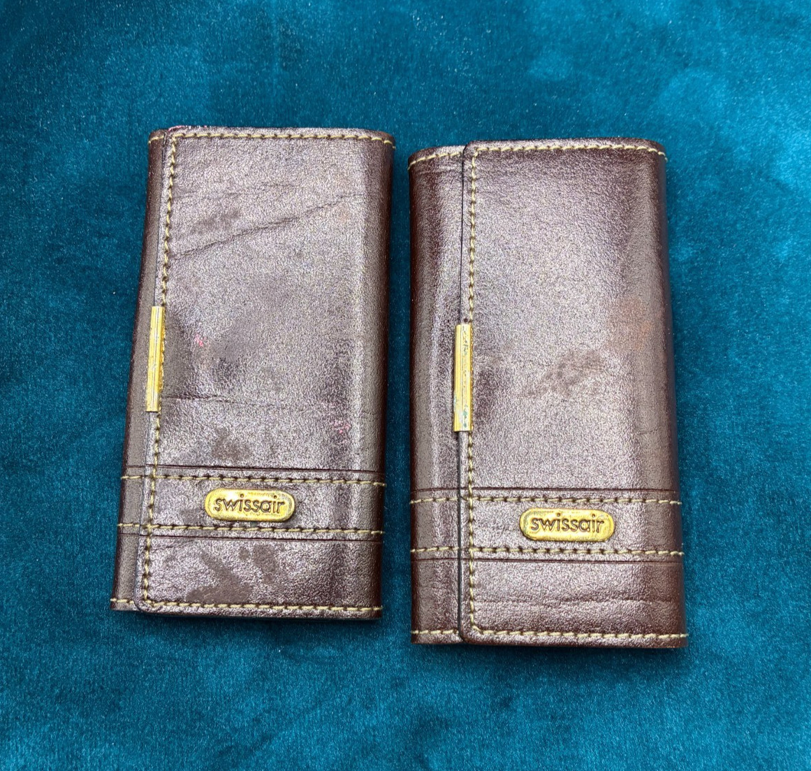 Vintage Bally Key Holders Leather Trifold Swiss Air Brown Snap Pair