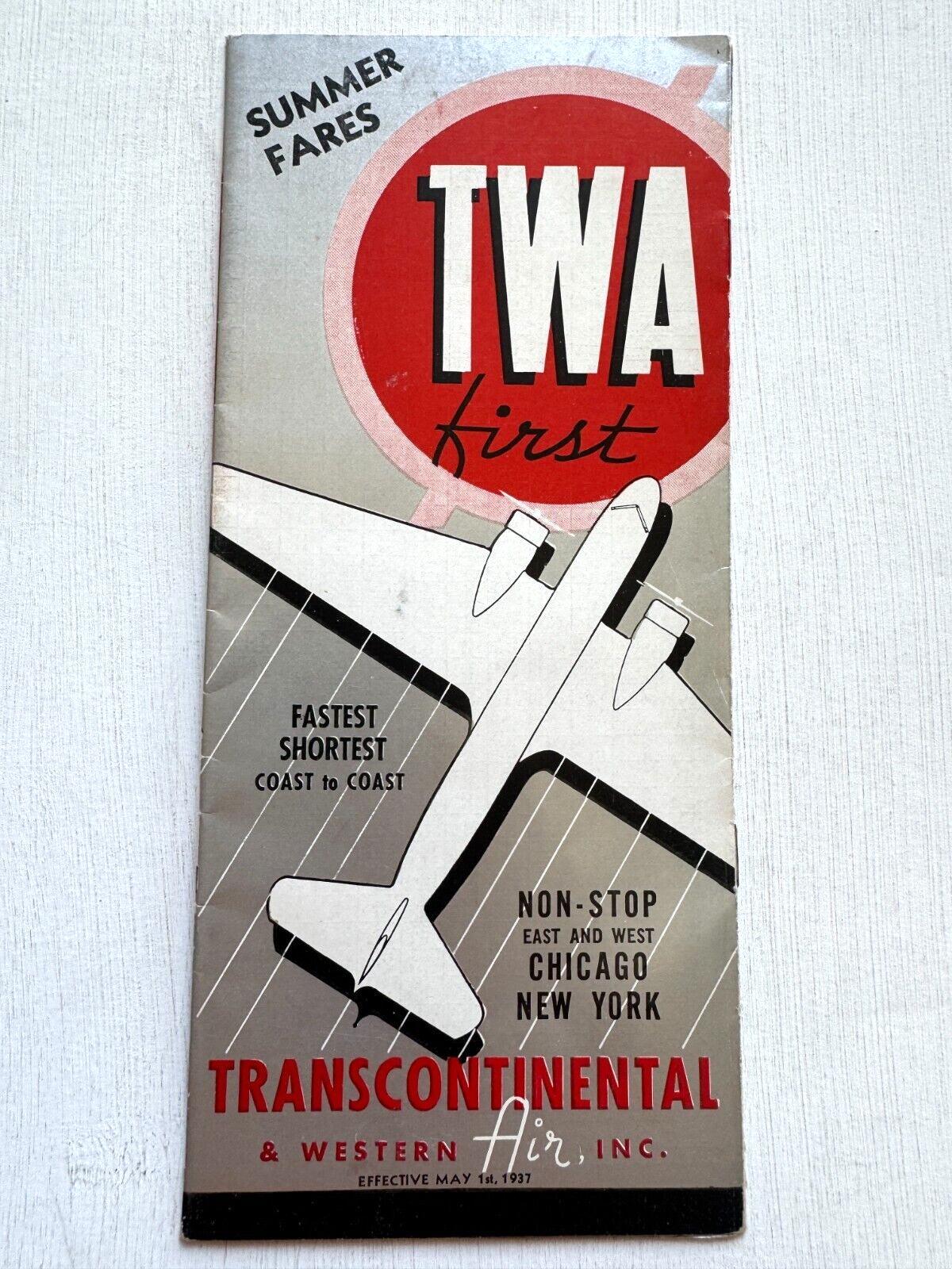 1937 TWA Airlines Timetable- 10 Year Anniversary of The Lindbergh Line