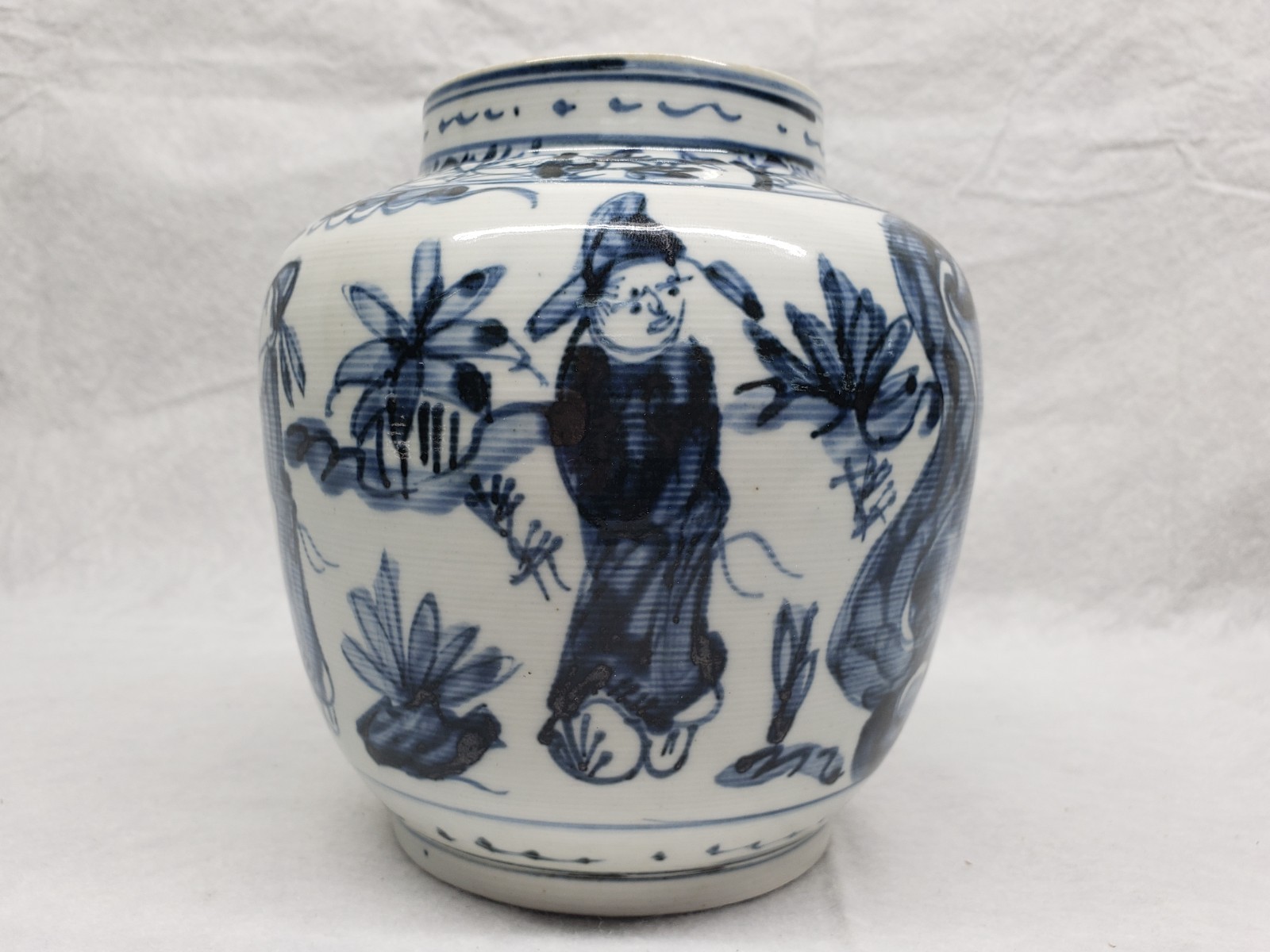 Antique 19thC Chinese Blue White Porcelain Ginger Jar Scholars Rabbit Mark 6.5\