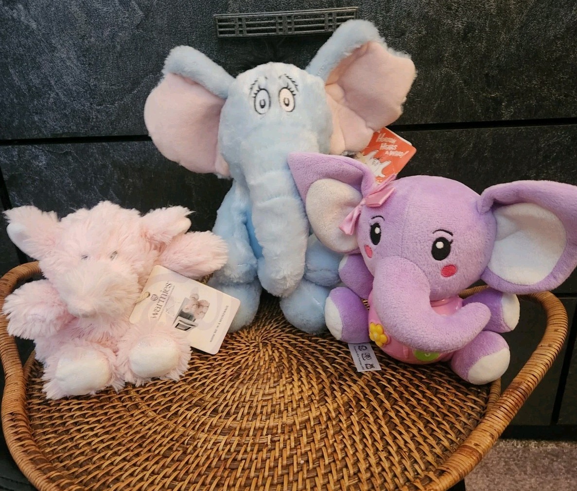 3 Lot Elephants Dr. Seuss Horton Hears A Who, Pink Warmies, Musical Plush Toy 