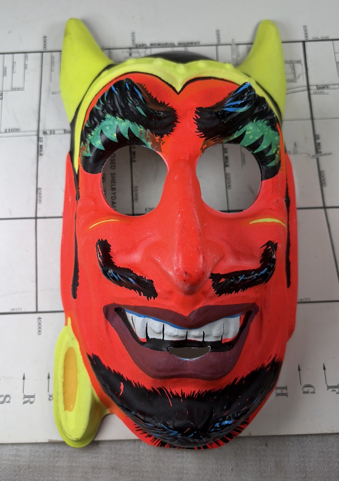 Super Rare & Vtg Halloween Costume 1960s Devil Horns Face Mask For Party