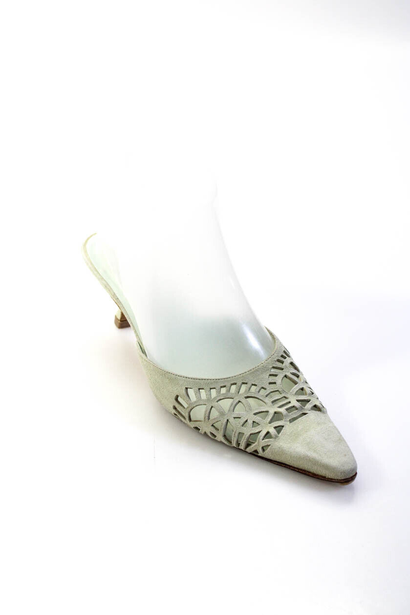 Manolo Blahnik Womens Suede Pointed Toe Slide On Mules Mint Green Size 37 7