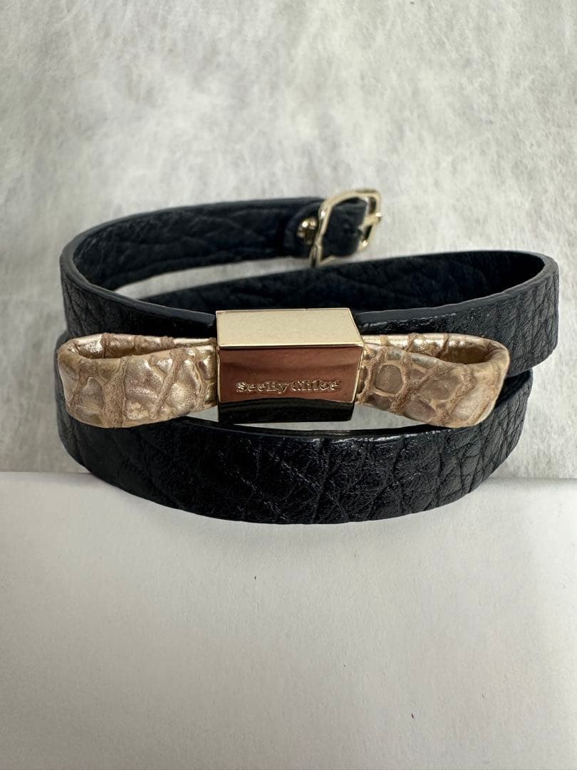 Chloe Women Jewelry Leather Gold Hardware See By Bracelet VHTF Designer Collecti