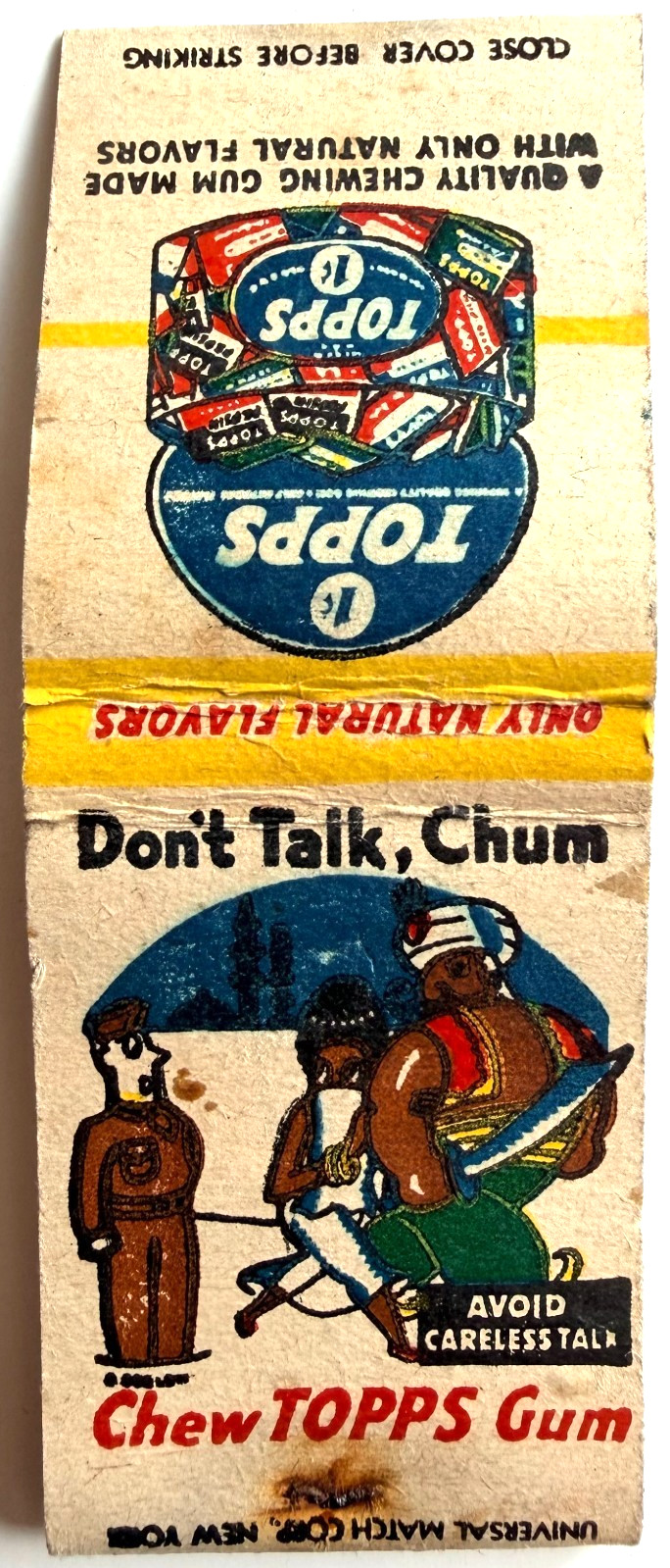1940s Topps Chewing Gum Matchbook World War II Dont Talk Chum Advertising
