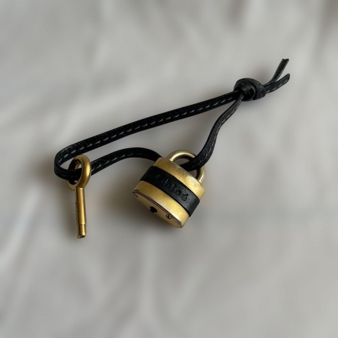 Chloe Gold & Black Leather Lock & Key Charm Used