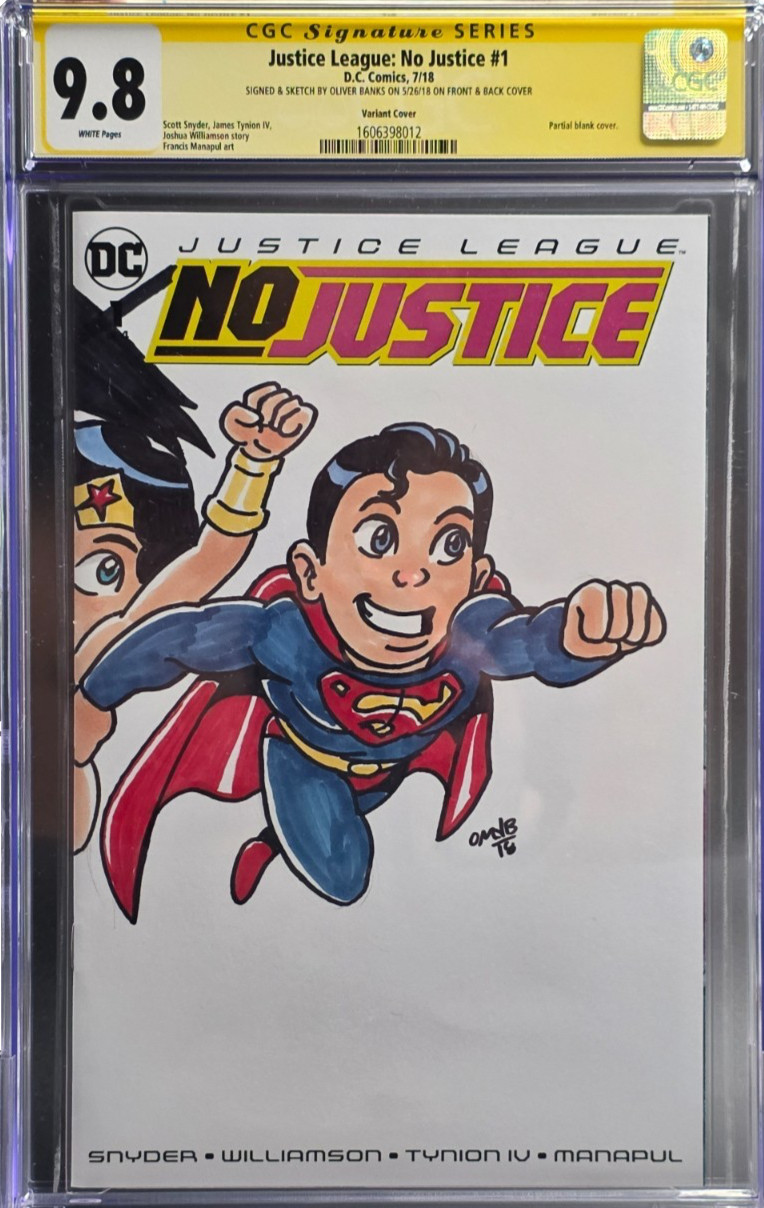 🎨 Justice League No Justice 1 CGC 9.8 SIGNED SKETCH Oliver Banks DOUBLE SIDED🎨