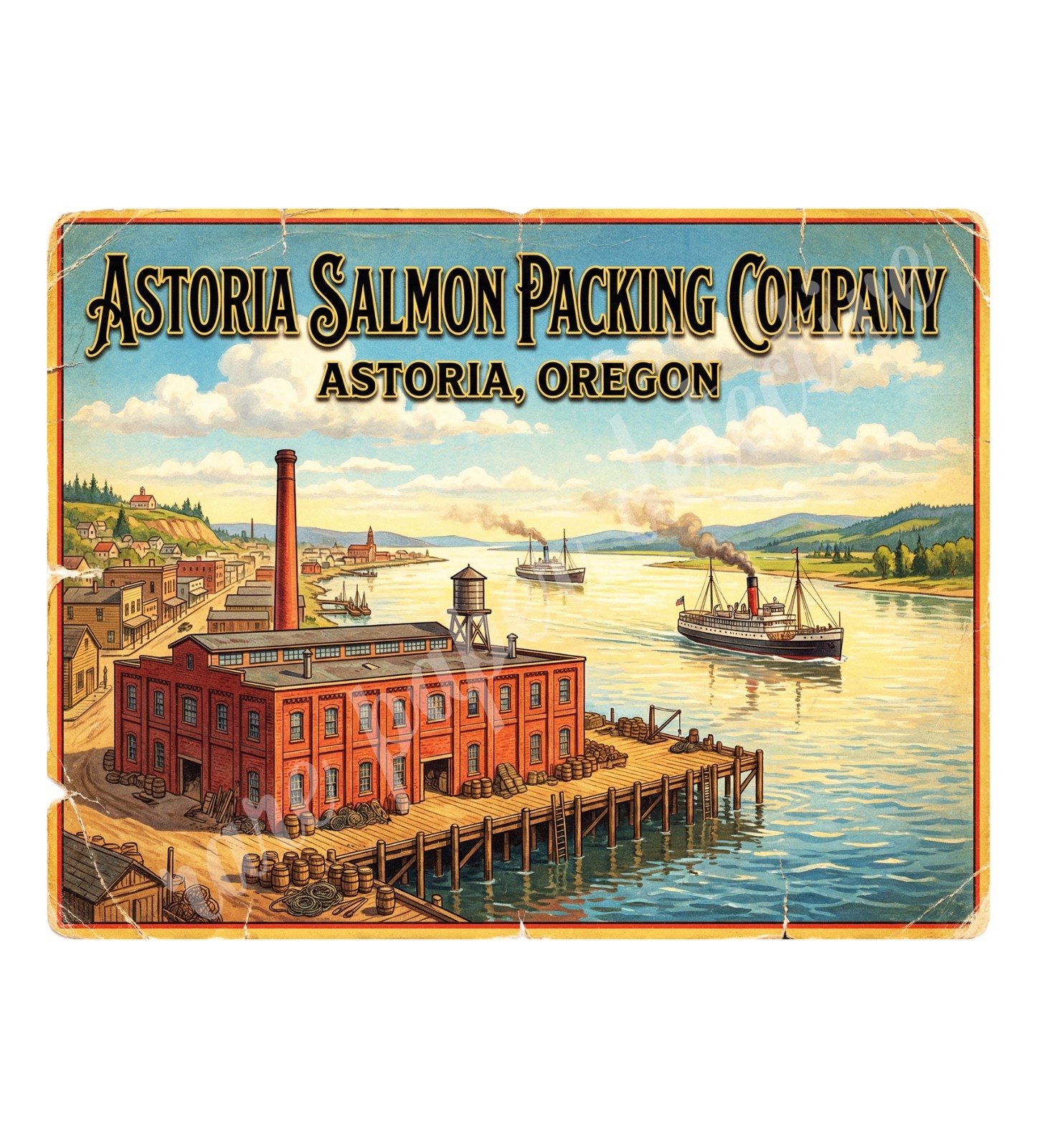 Astoria Salmon Packing Company 1950s Style Label  Retro Advertising 10.5