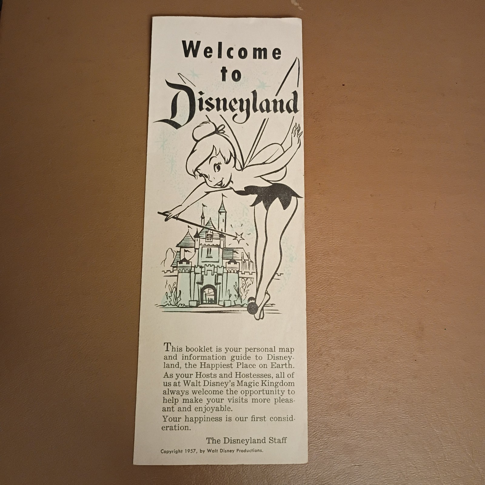 Vtg 1957 Disneyland Park Welcome Guide Brochure Booklet w/Map Tinker Bell Rare
