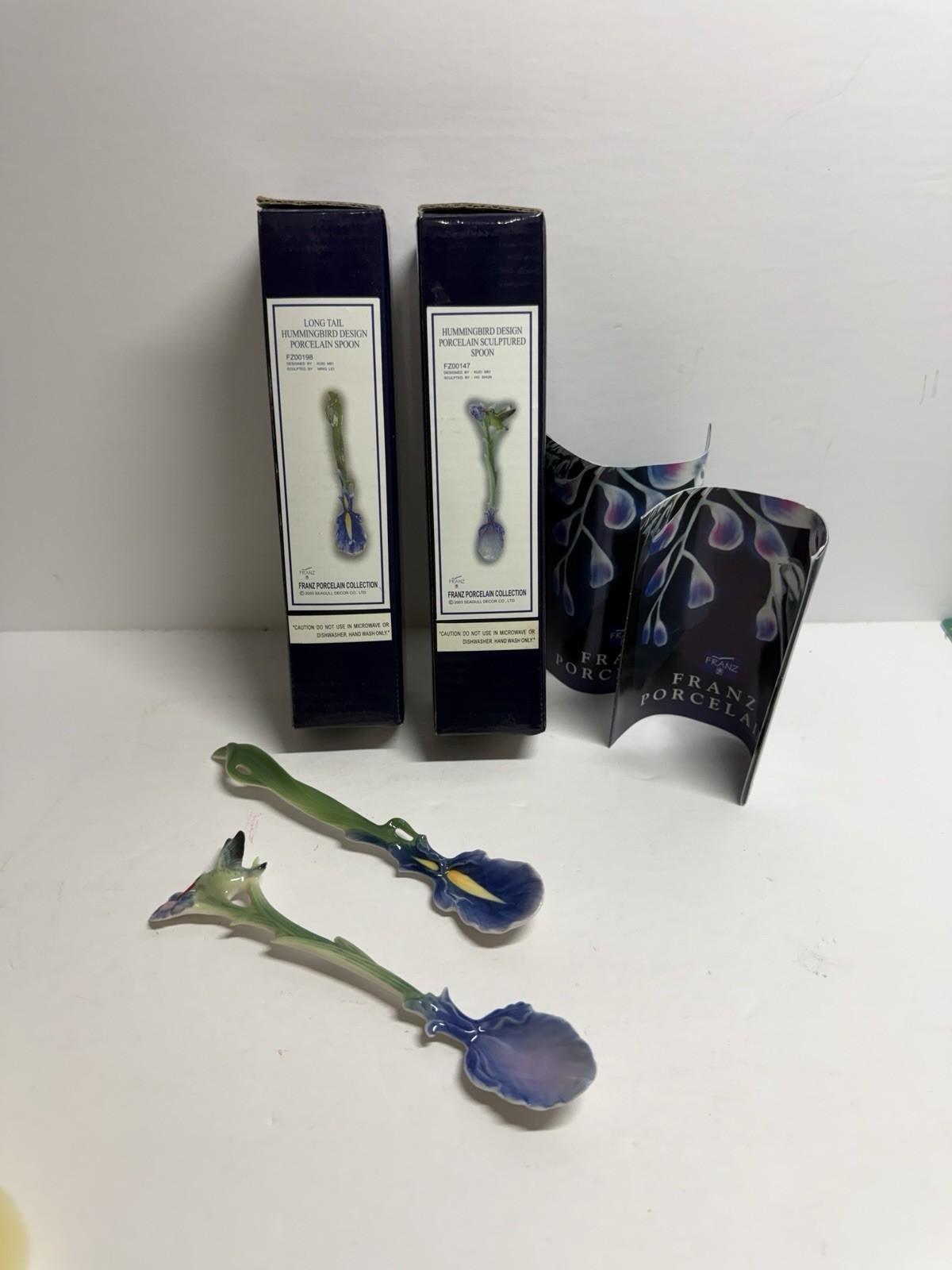 Lot Franz Long Tail Hummingbird Iris Spoon Set Porcelain Retired