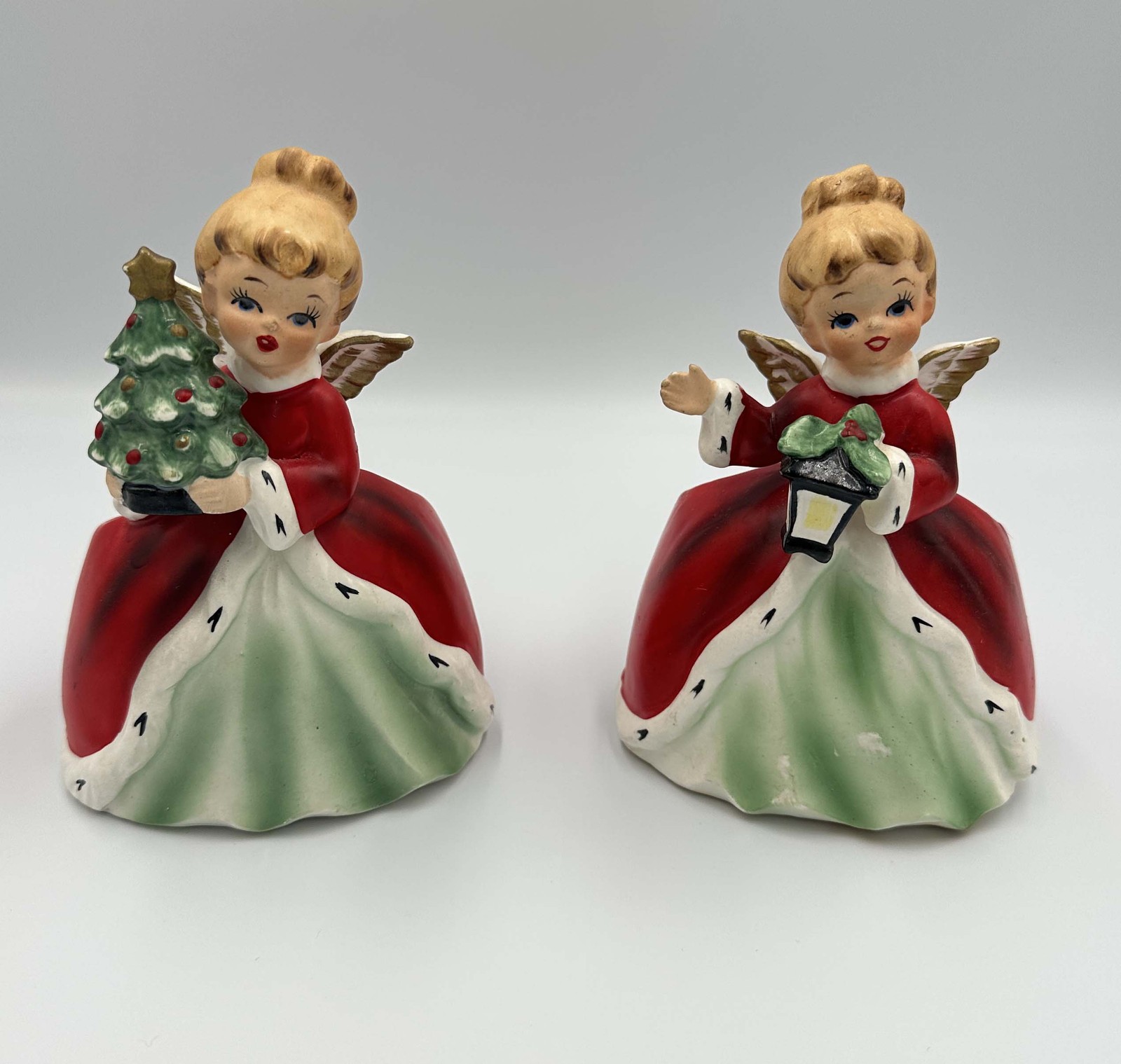VTG Lot 2 Napco Napcoware Christmas Tree Angel Lantern Planter Figurine Japan