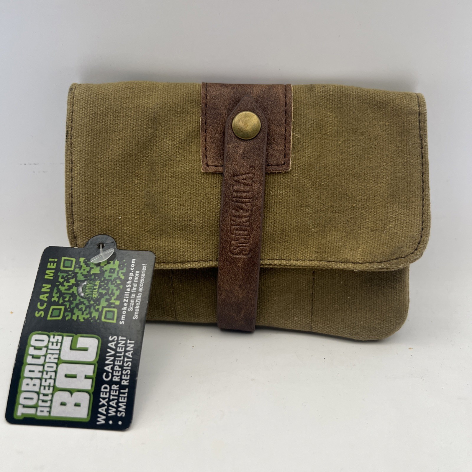 Smokezilla Tobacco Pouch Black Waxed Canvas Leather Roll Up Holder Travel Pocket