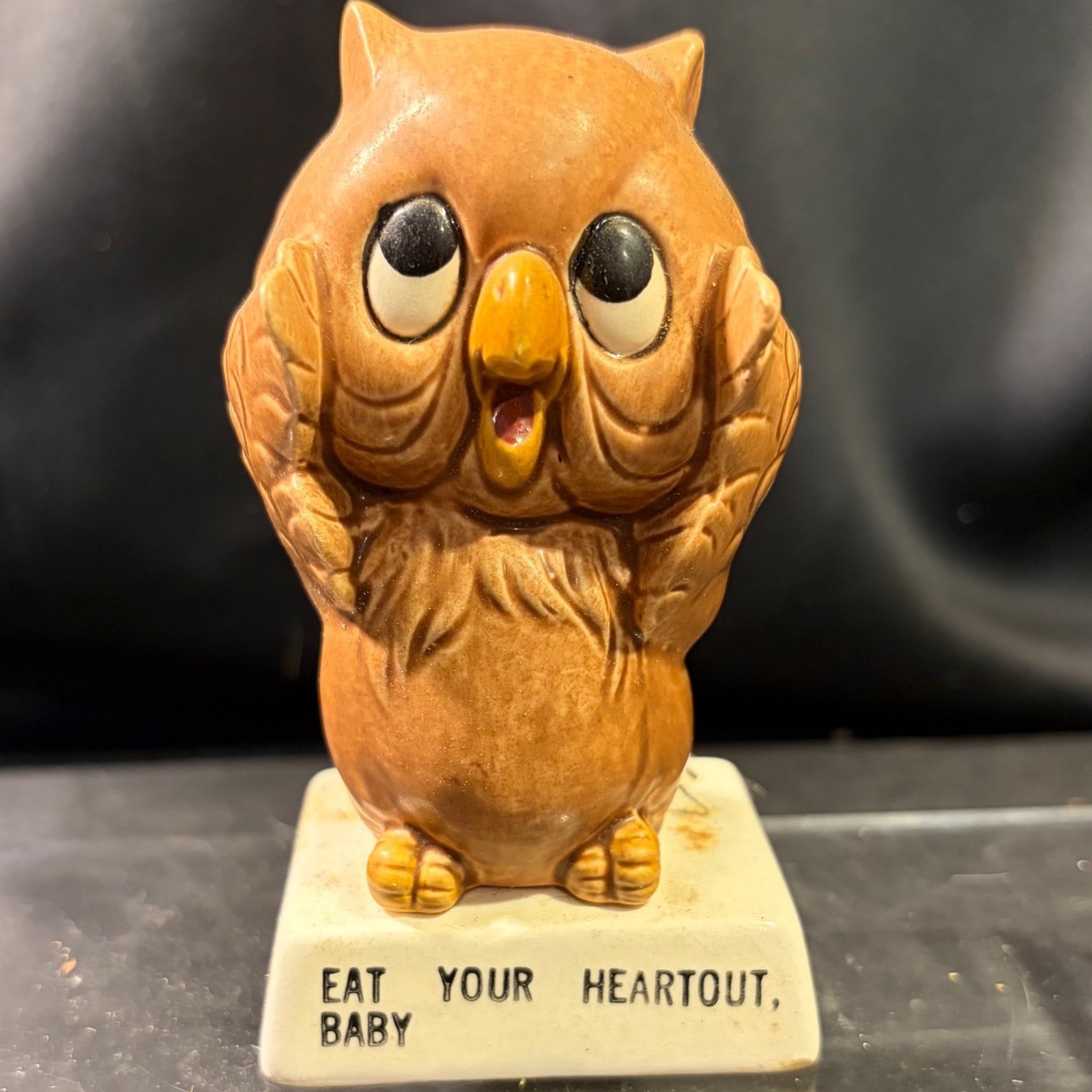 Vintage Ceramic Owl Figurine Eat Your Heartout Baby Retro Kitsch A-23 4\