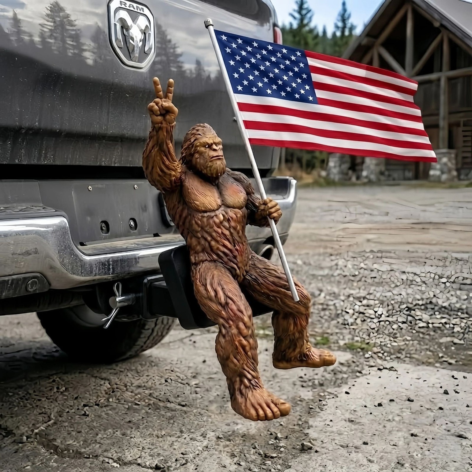 Patriot Bigfoot Trailer Hitch Cover with US Flag 2\