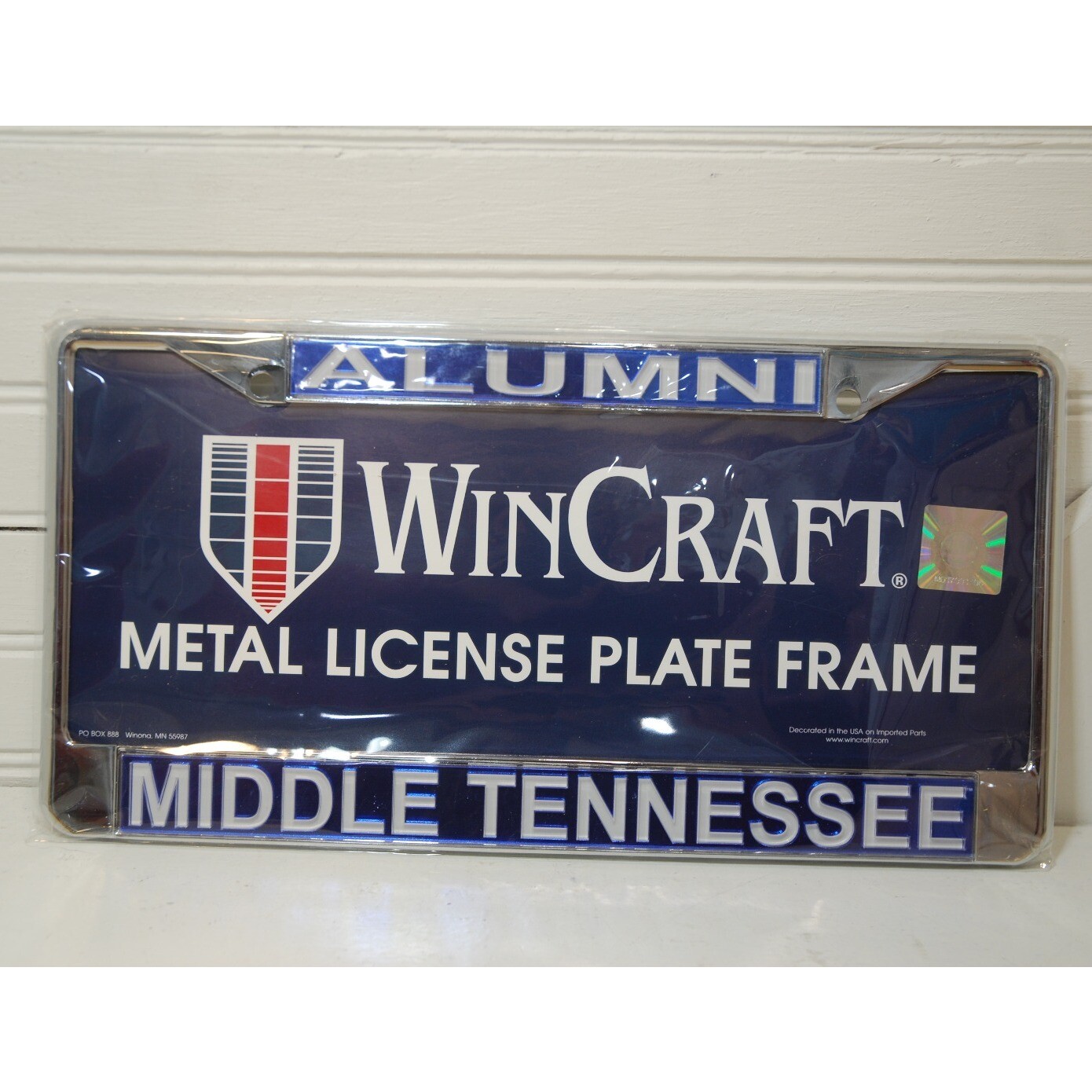 Middle Tennessee University License Plate Frame Vintage NWT Alumni Blue Raiders