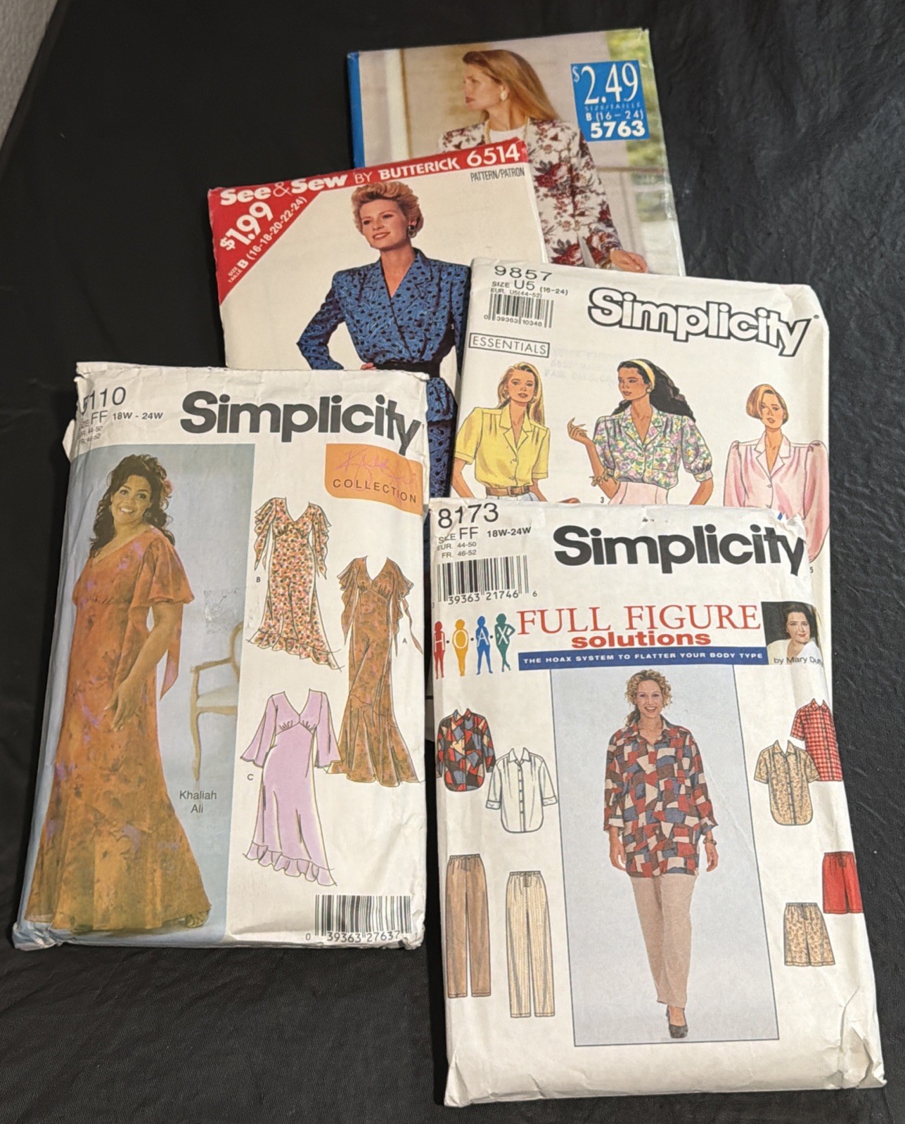 Lot (5) VTG Simplicity-Butterick Sewing Patterns, Plus Size Uncut/Cut Complete
