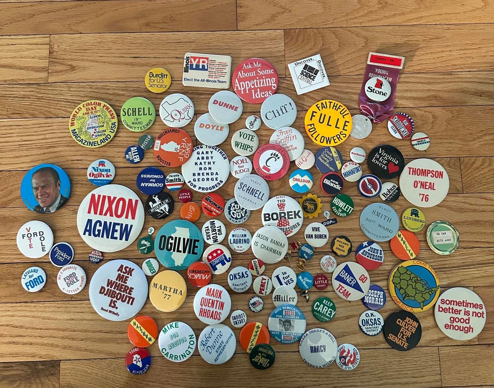 VTG 1960s-80s Political Campaign Button 100+ Nixon Ford Illinois Republican Pins